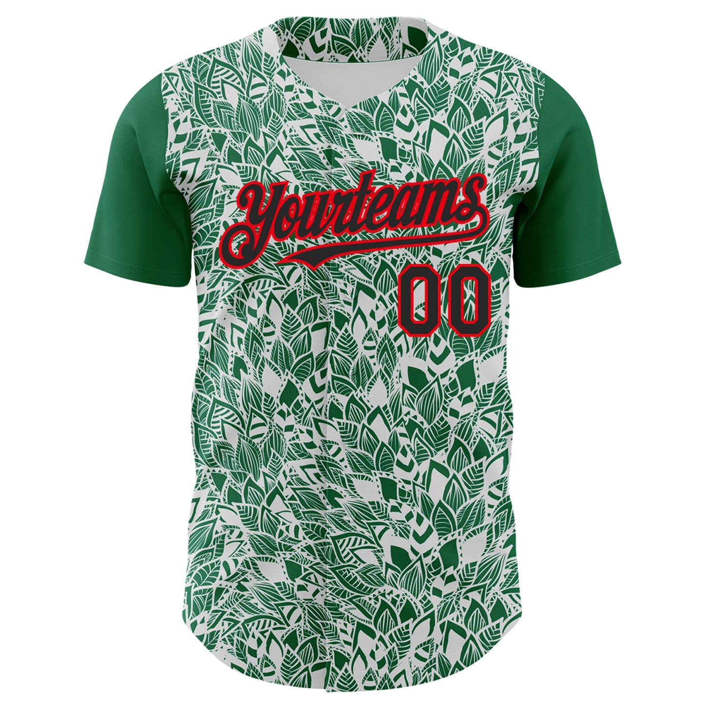 Custom White Black Kelly Green-Fire Red 3D Polynesian Style Islander Authentic Baseball Jersey view 2