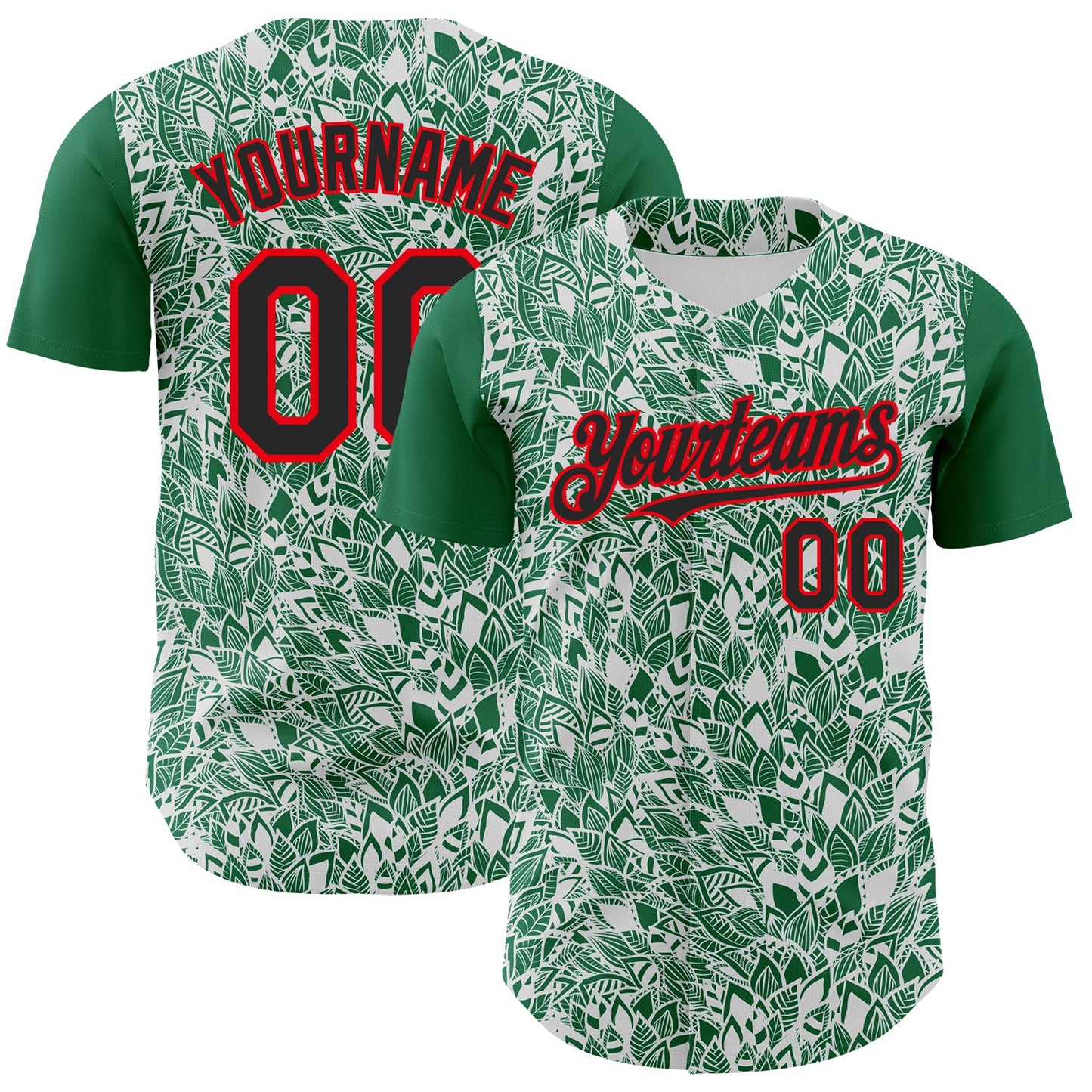 Custom White Black Kelly Green-Fire Red 3D Polynesian Style Islander Authentic Baseball Jersey - Main View