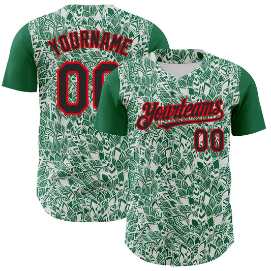 Custom White Black Kelly Green-Fire Red 3D Polynesian Style Islander Authentic Baseball Jersey - Main View