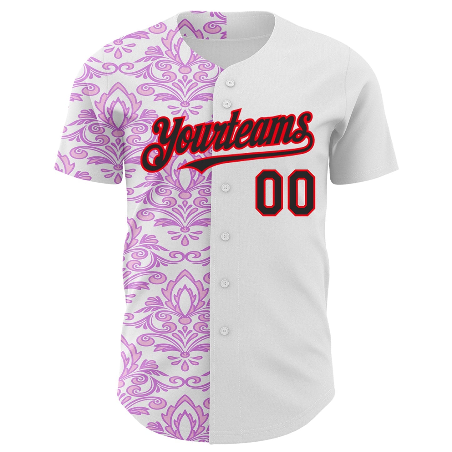 Custom White Black Purple-Fire Red 3D Polynesian Style Islander Authentic Baseball Jersey view 2