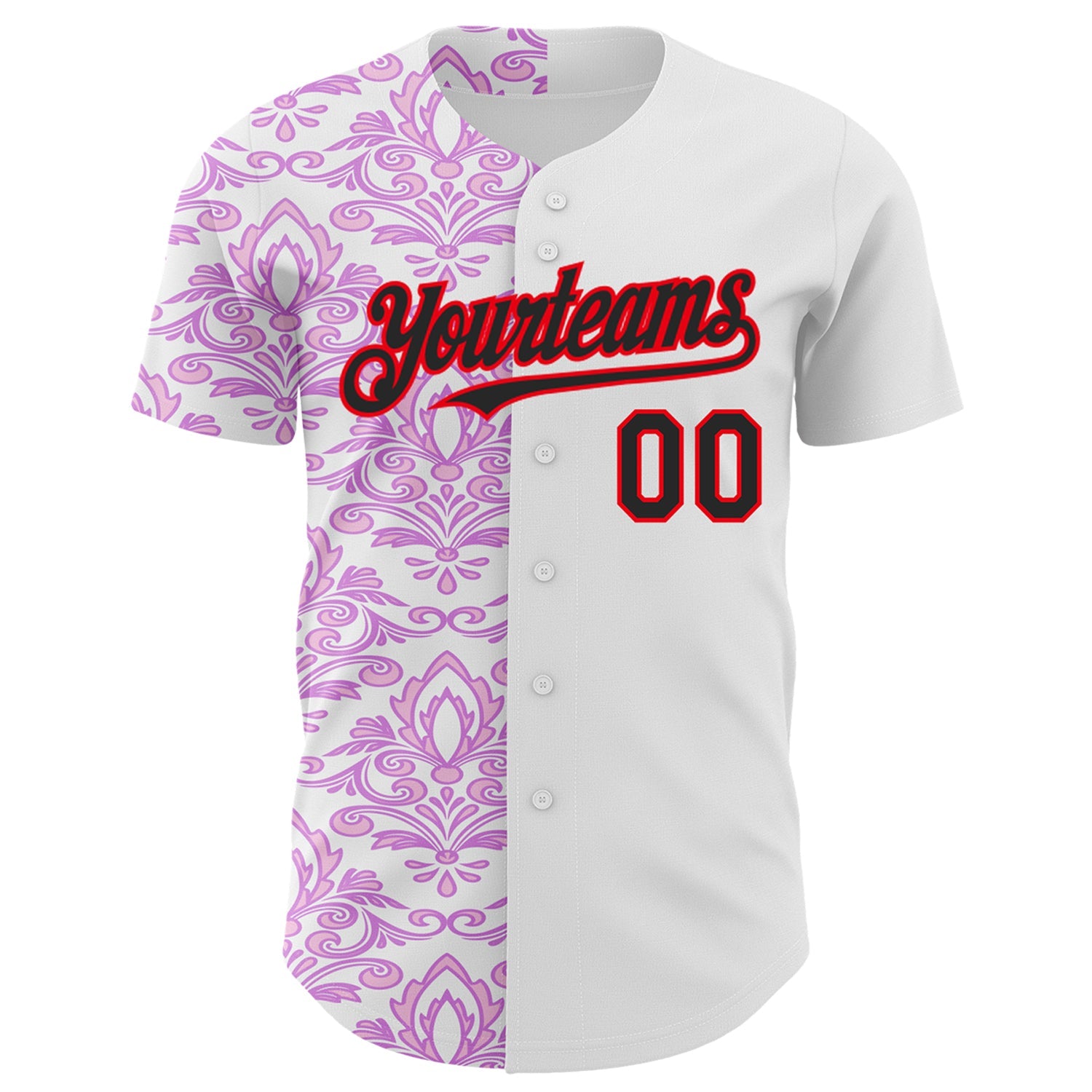 Custom White Black Purple-Fire Red 3D Polynesian Style Islander Authentic Baseball Jersey view 2