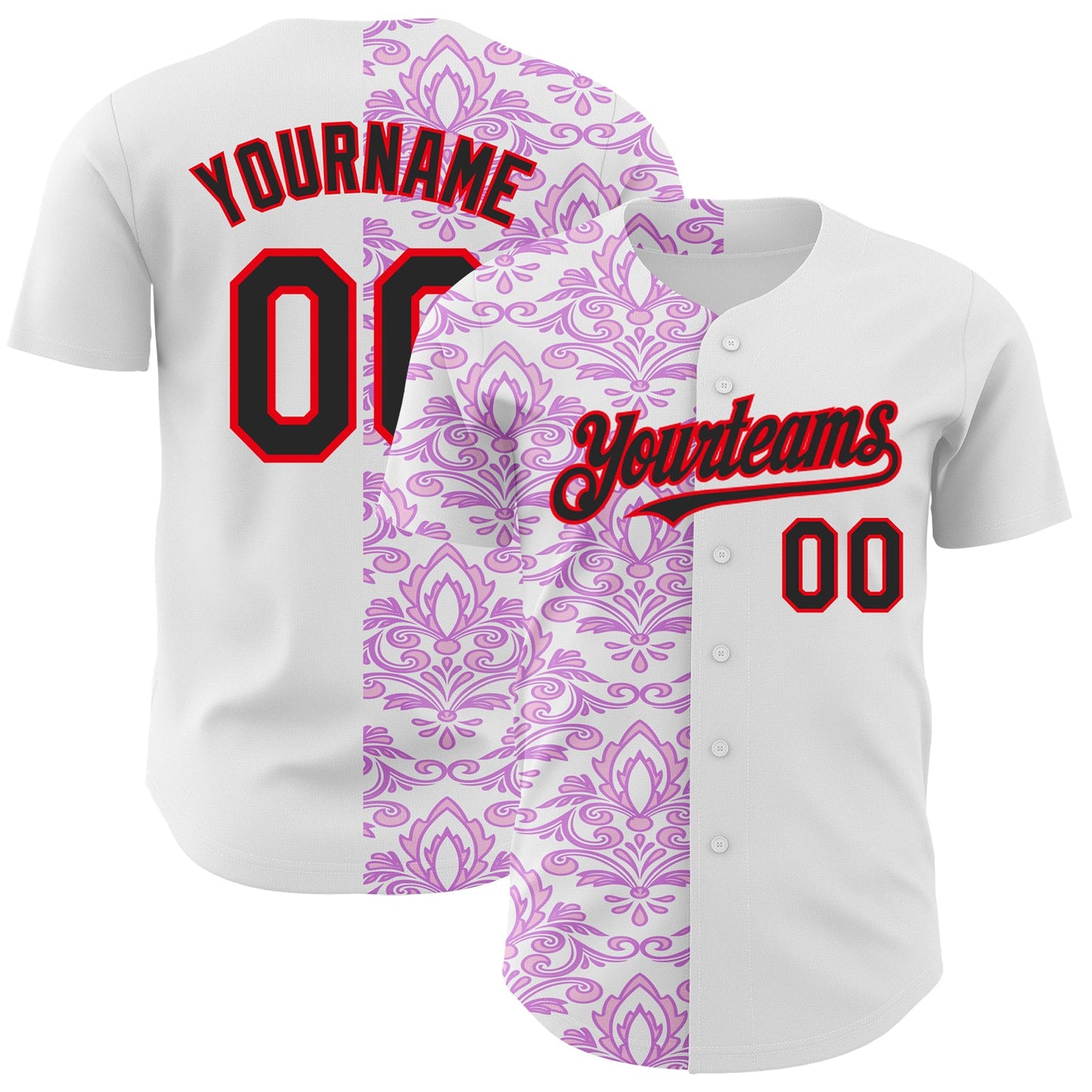 Custom White Black Purple-Fire Red 3D Polynesian Style Islander Authentic Baseball Jersey - Main View