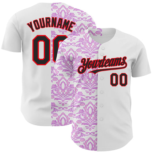 Custom White Black Purple-Fire Red 3D Polynesian Style Islander Authentic Baseball Jersey - Main View