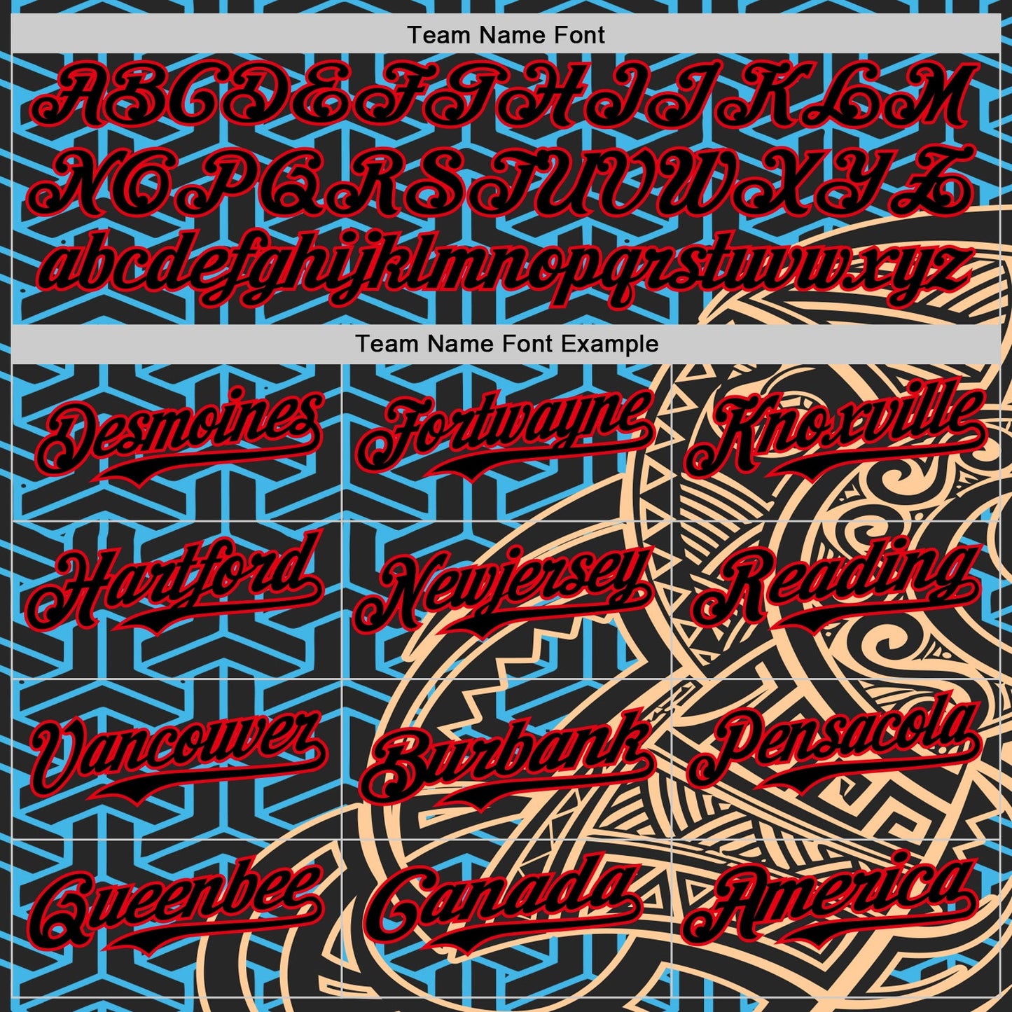Custom Black Sky Blue Old Gold-Fire Red 3D Polynesian Style Islander Authentic Baseball Jersey view 4