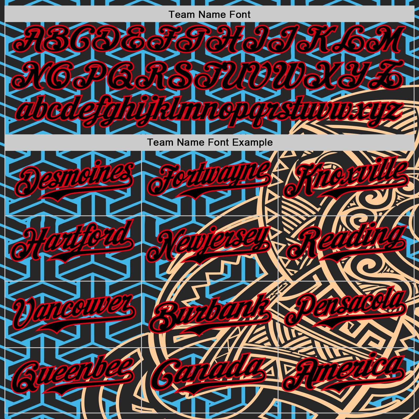 Custom Black Sky Blue Old Gold-Fire Red 3D Polynesian Style Islander Authentic Baseball Jersey view 4