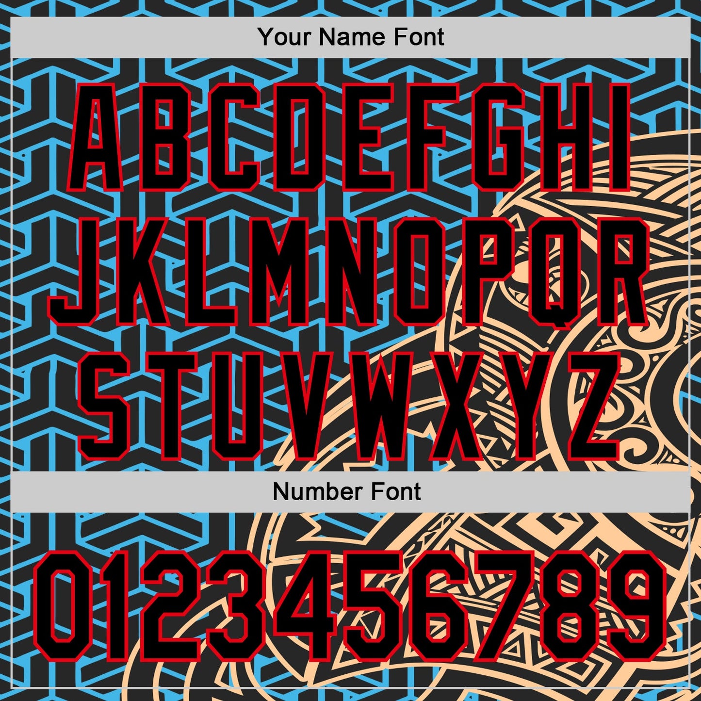 Custom Black Sky Blue Old Gold-Fire Red 3D Polynesian Style Islander Authentic Baseball Jersey view 5