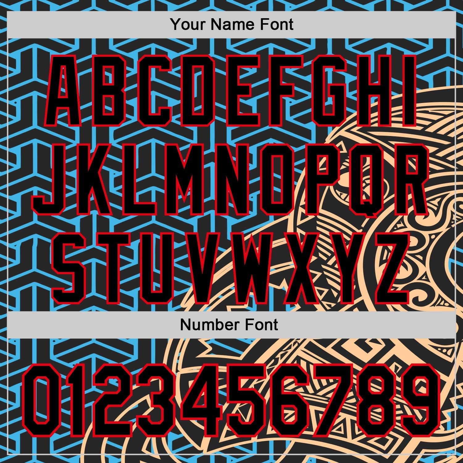 Custom Black Sky Blue Old Gold-Fire Red 3D Polynesian Style Islander Authentic Baseball Jersey view 5