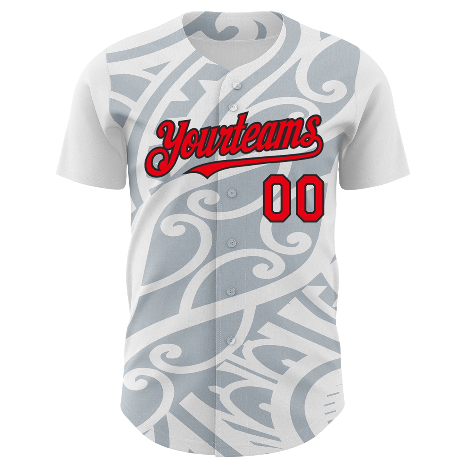 Custom White Fire Red Silver-Black 3D Polynesian Style Islander Authentic Baseball Jersey view 2