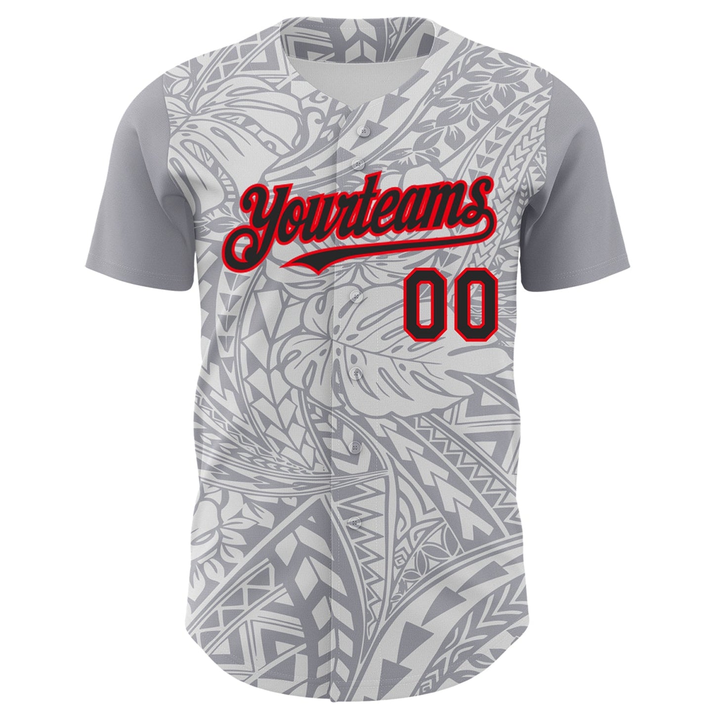 Custom Gray Black White-Fire Red 3D Polynesian Style Palm Leaves Islander Authentic Baseball Jersey view 2