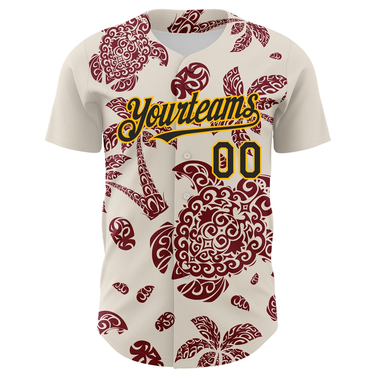 Custom Cream Black Crimson-Gold 3D Polynesian Style Palm Trees Islander Authentic Baseball Jersey view 2