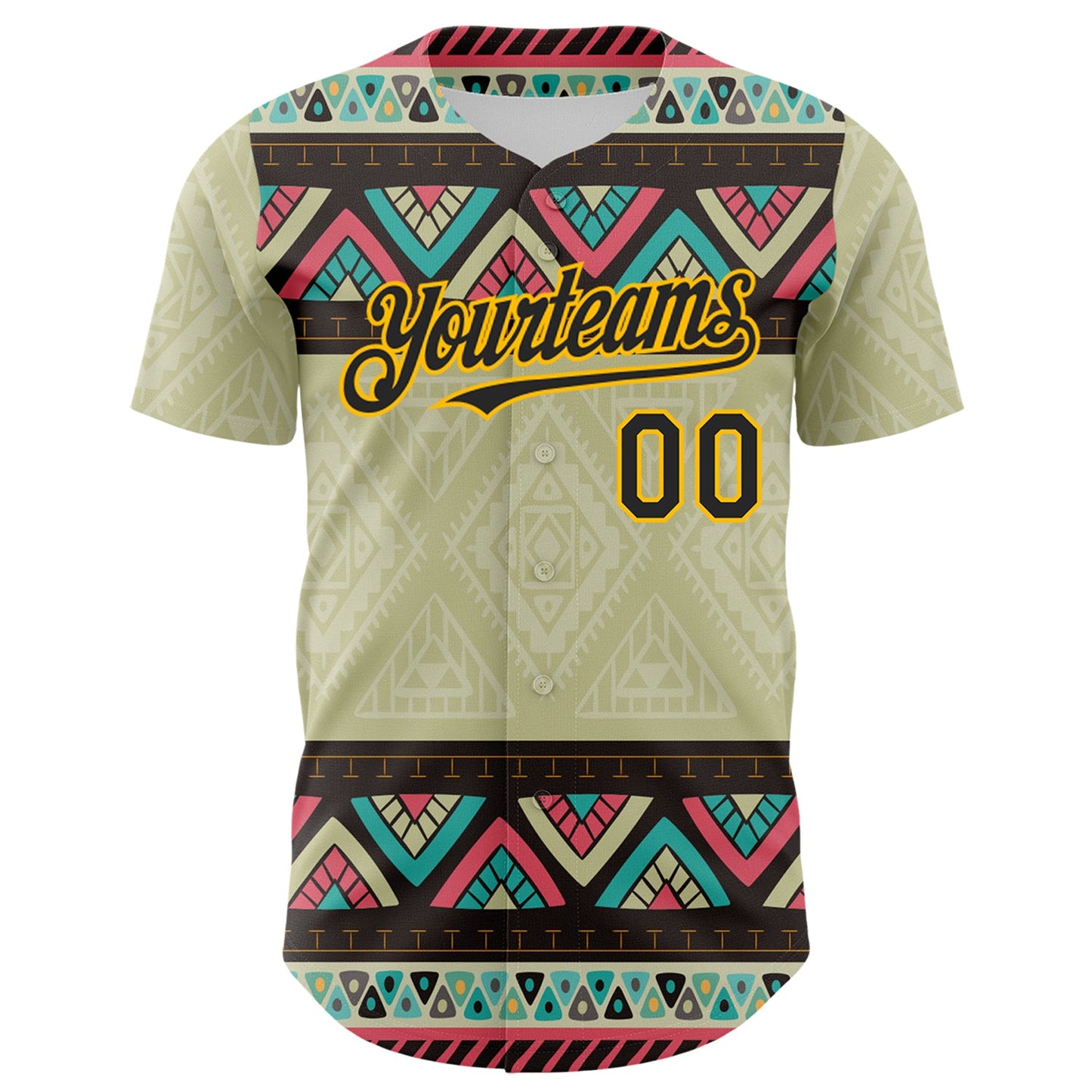 Custom Green Black-Gold 3D Polynesian Style Islander Authentic Baseball Jersey view 2