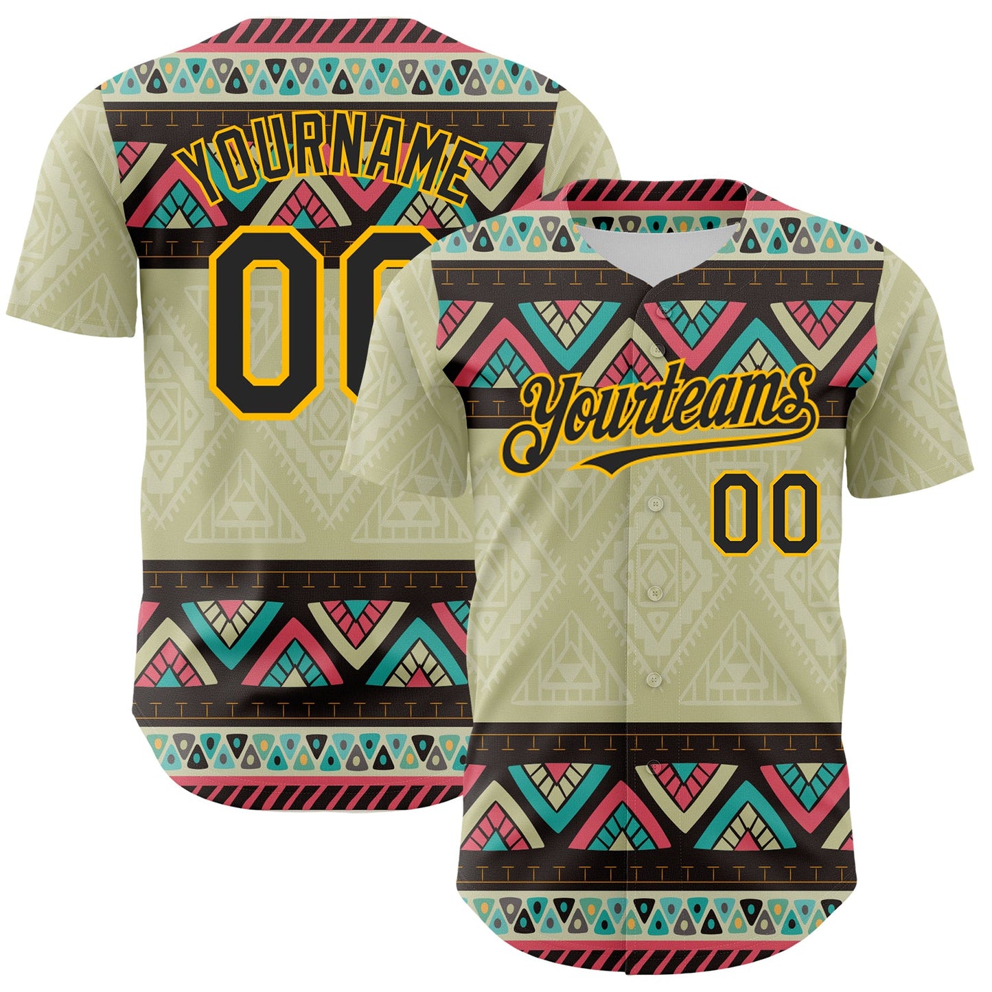 Custom Green Black-Gold 3D Polynesian Style Islander Authentic Baseball Jersey - Main View