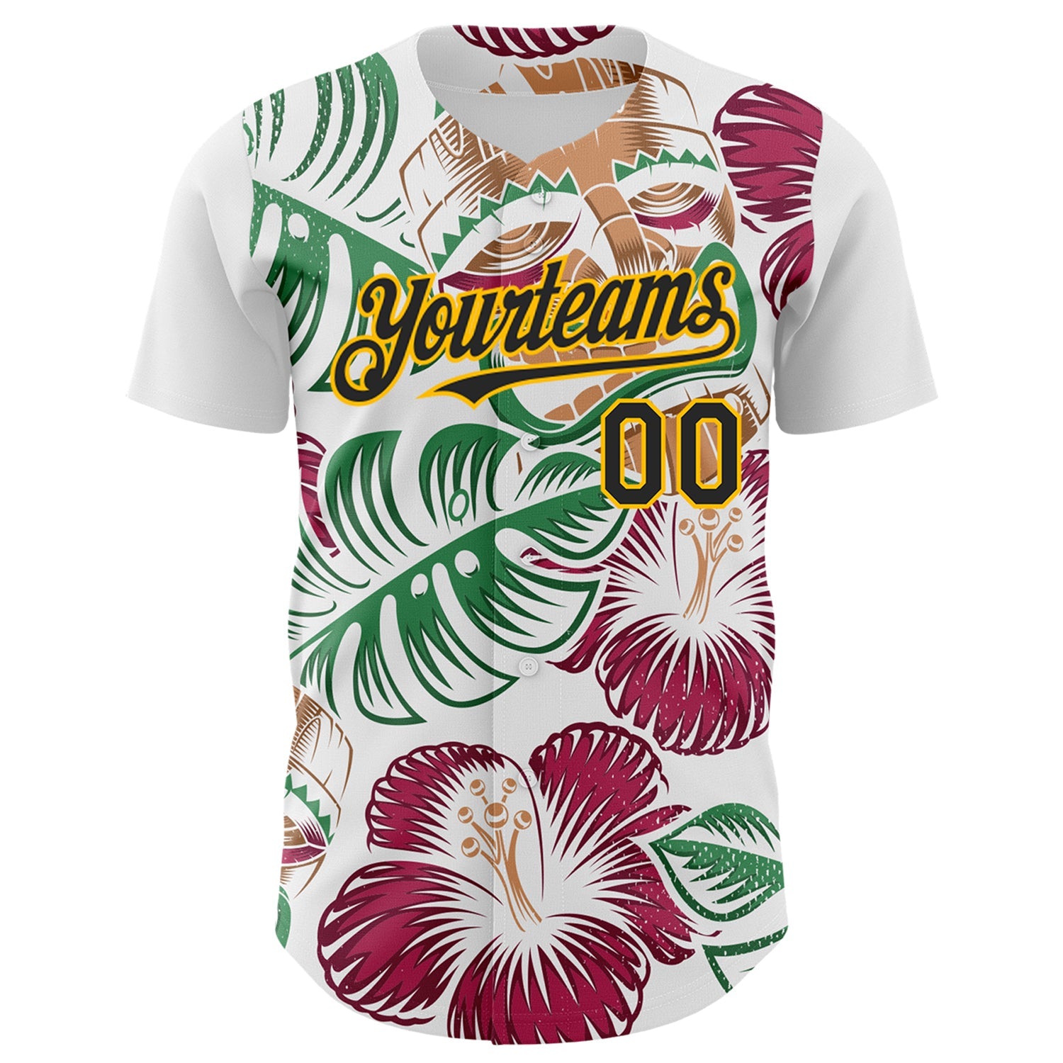 Custom White Black-Gold 3D Polynesian Style Tiki Culture Palm Leaves Islander Authentic Baseball Jersey view 2
