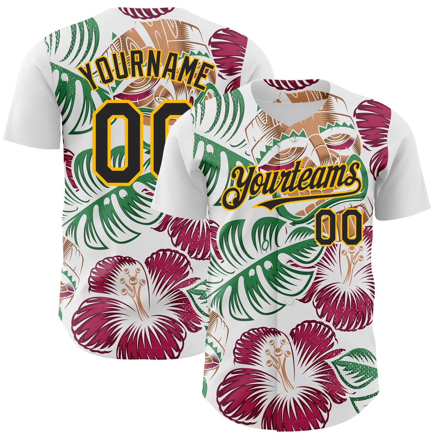 Custom White Black-Gold 3D Polynesian Style Tiki Culture Palm Leaves Islander Authentic Baseball Jersey - Main View