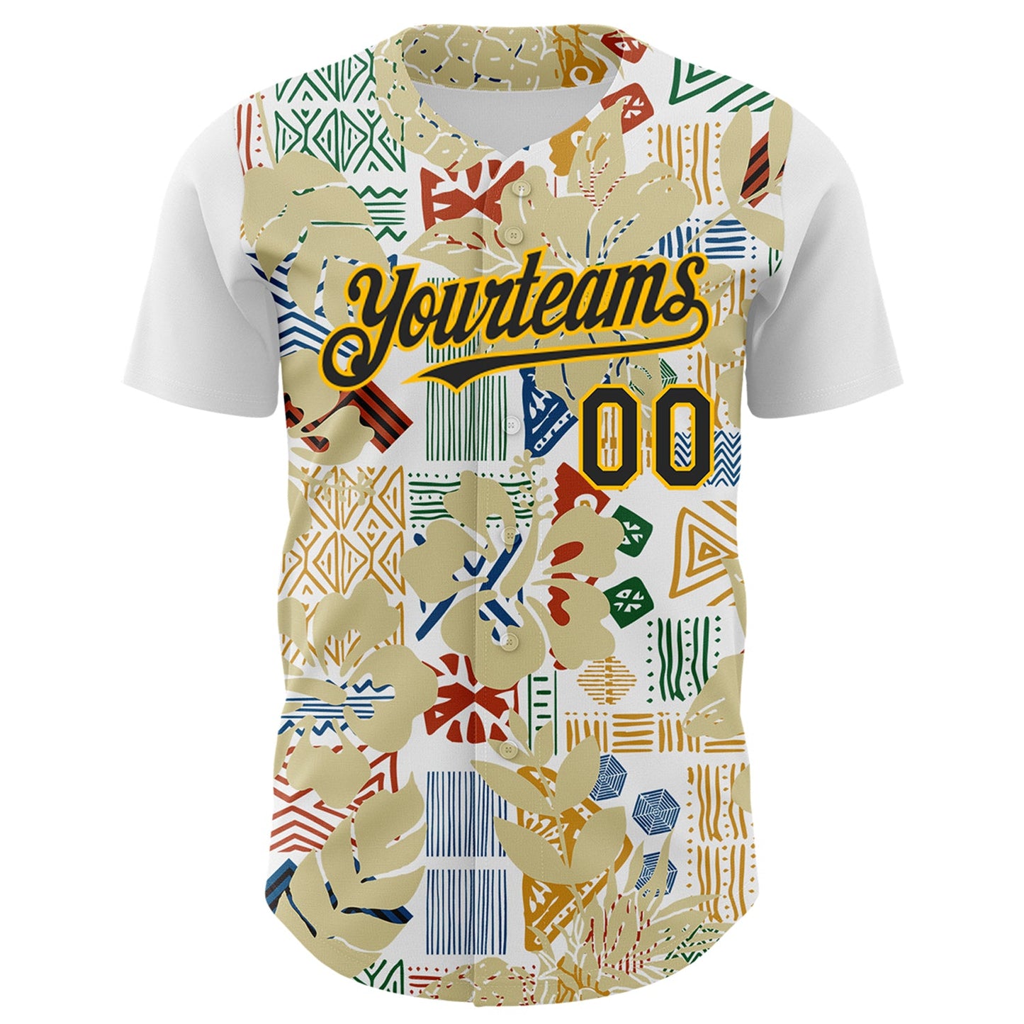 Custom White Black-Gold 3D Polynesian Style Palm Leaves Islander Authentic Baseball Jersey view 2