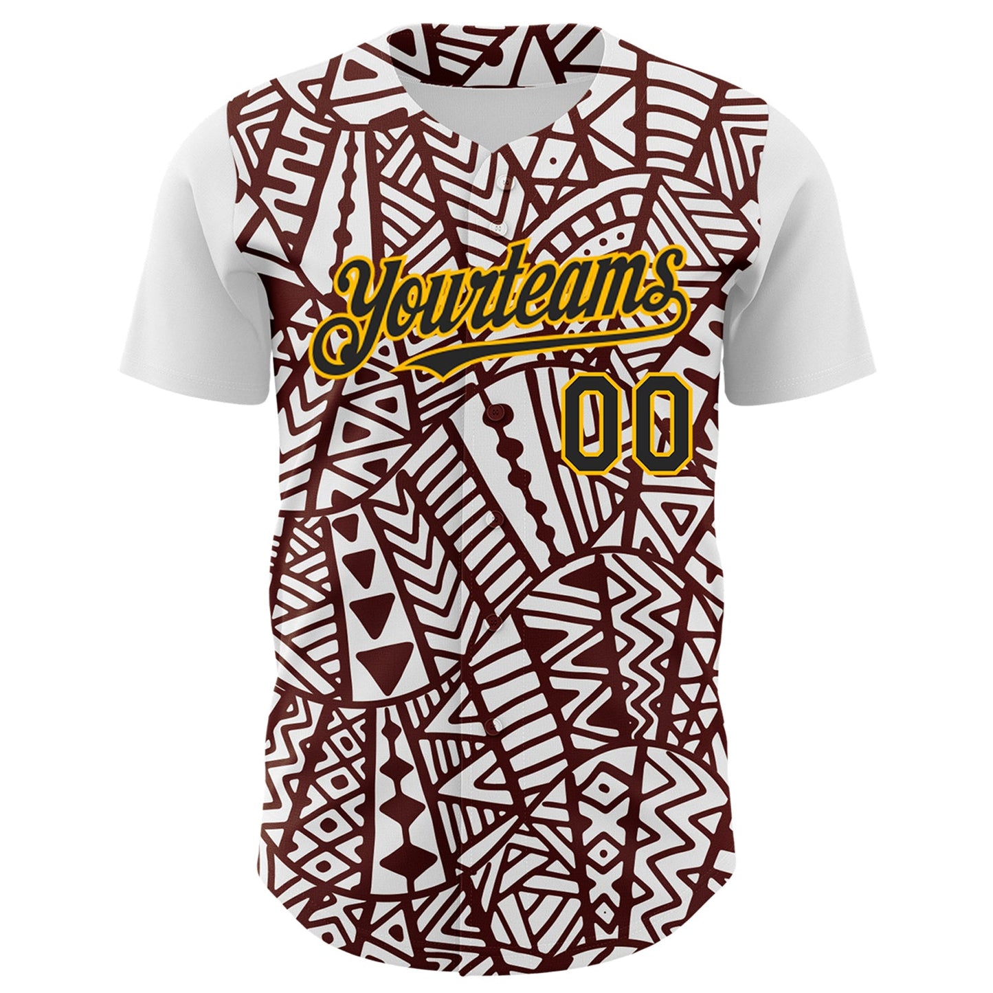 Custom White Black Brown-Gold 3D Polynesian Style Islander Authentic Baseball Jersey view 2