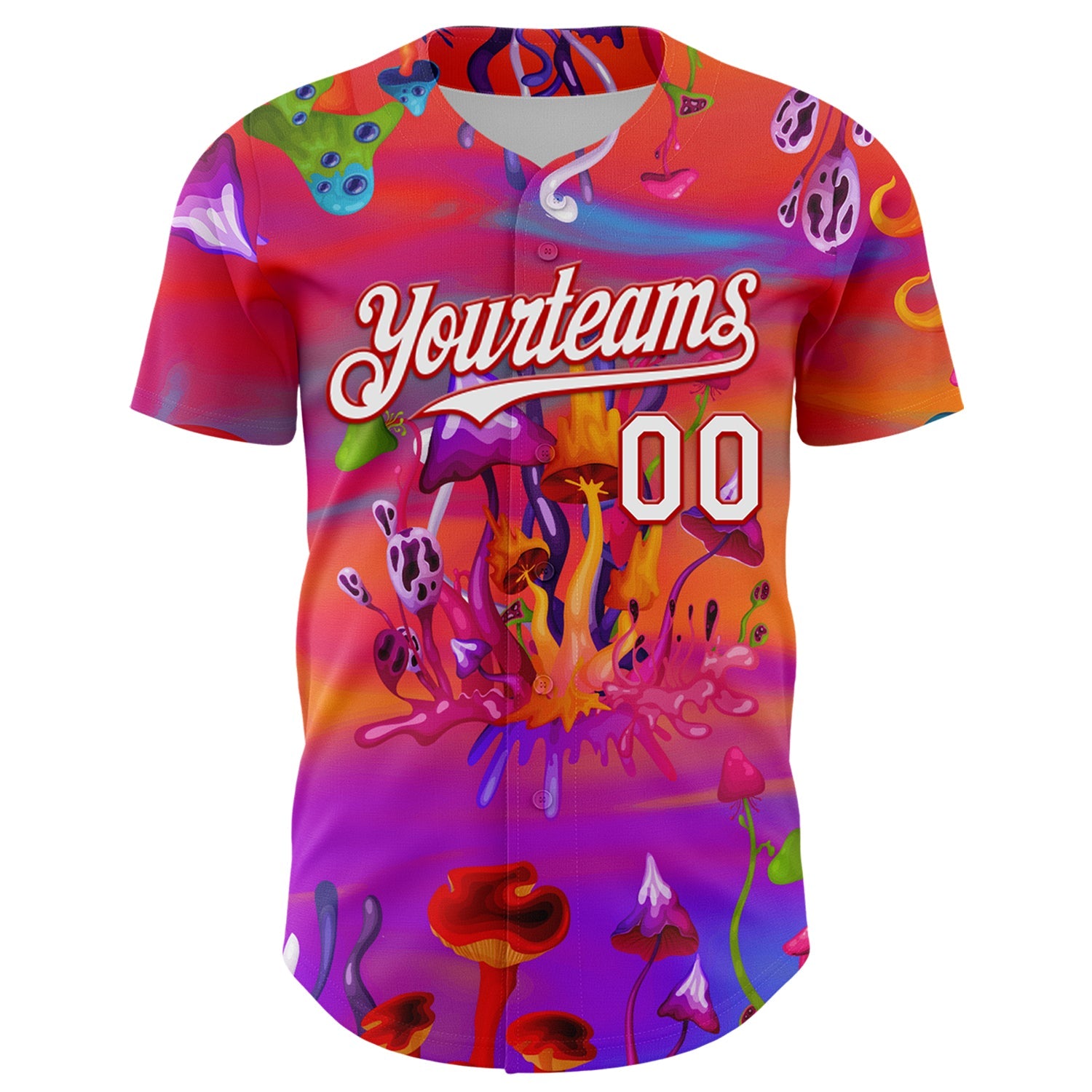 Custom Red White 3D Pattern Design Trippy Psychedelic Magic Mushrooms Authentic Baseball Jersey view 2