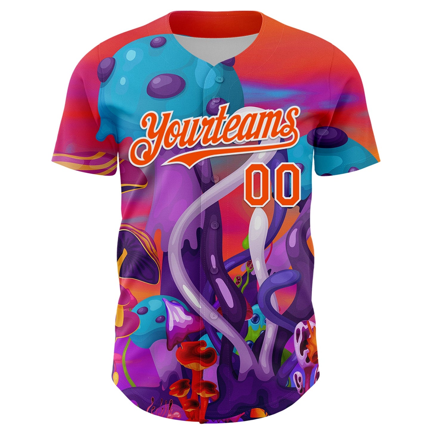 Custom Red Orange Purple-White 3D Pattern Design Trippy Psychedelic Magic Mushrooms Authentic Baseball Jersey view 2