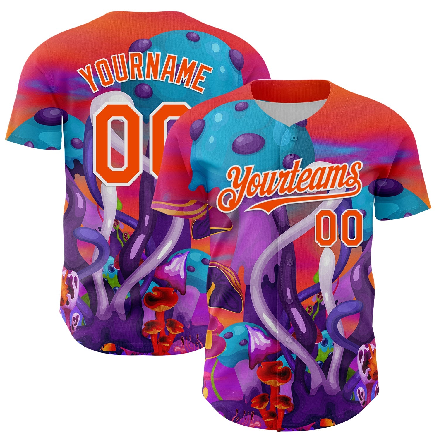 Custom Red Orange Purple-White 3D Pattern Design Trippy Psychedelic Magic Mushrooms Authentic Baseball Jersey - Main View