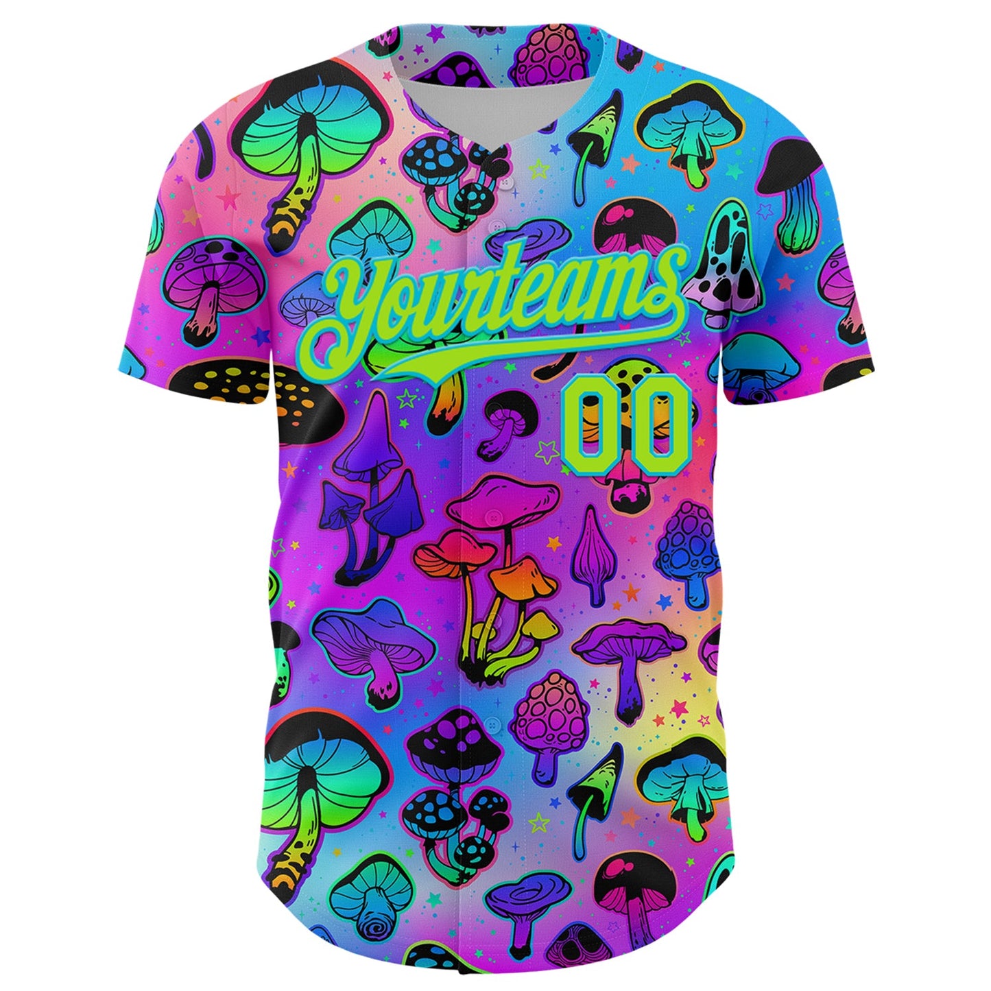 Custom Purple Neon Green-Lakes Blue 3D Pattern Design Trippy Psychedelic Magic Mushrooms Authentic Baseball Jersey view 2