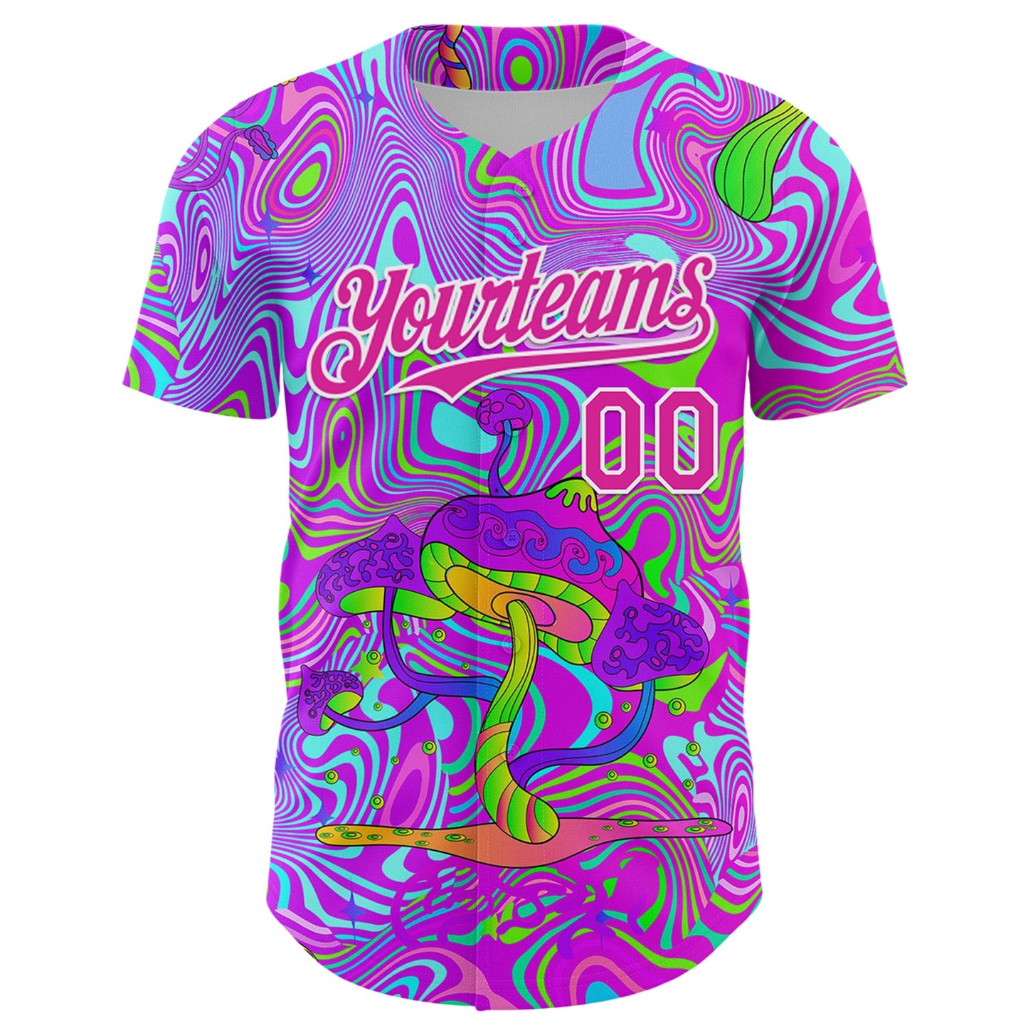 Custom Purple Deep Pink-White 3D Pattern Design Trippy Psychedelic Magic Mushrooms Authentic Baseball Jersey view 2