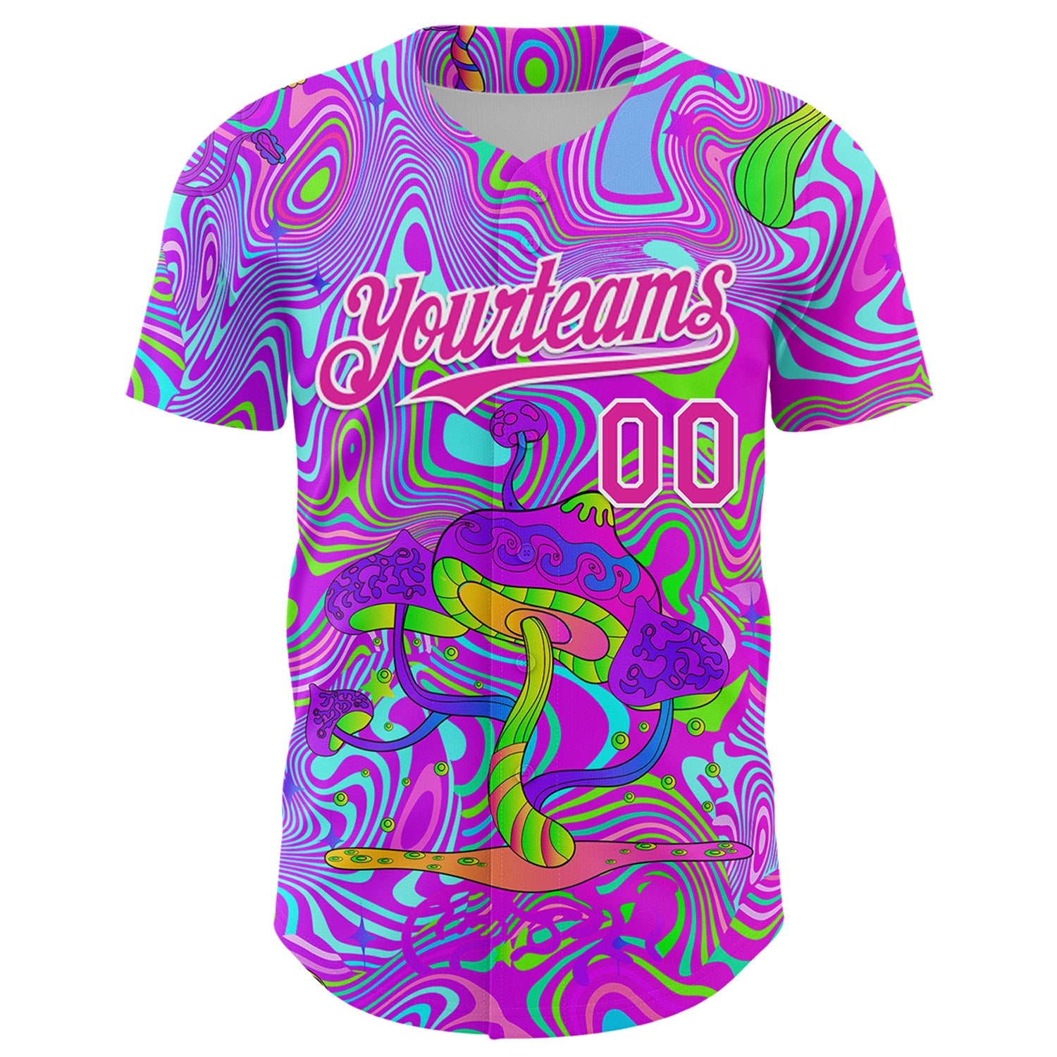 Custom Purple Deep Pink-White 3D Pattern Design Trippy Psychedelic Magic Mushrooms Authentic Baseball Jersey view 2