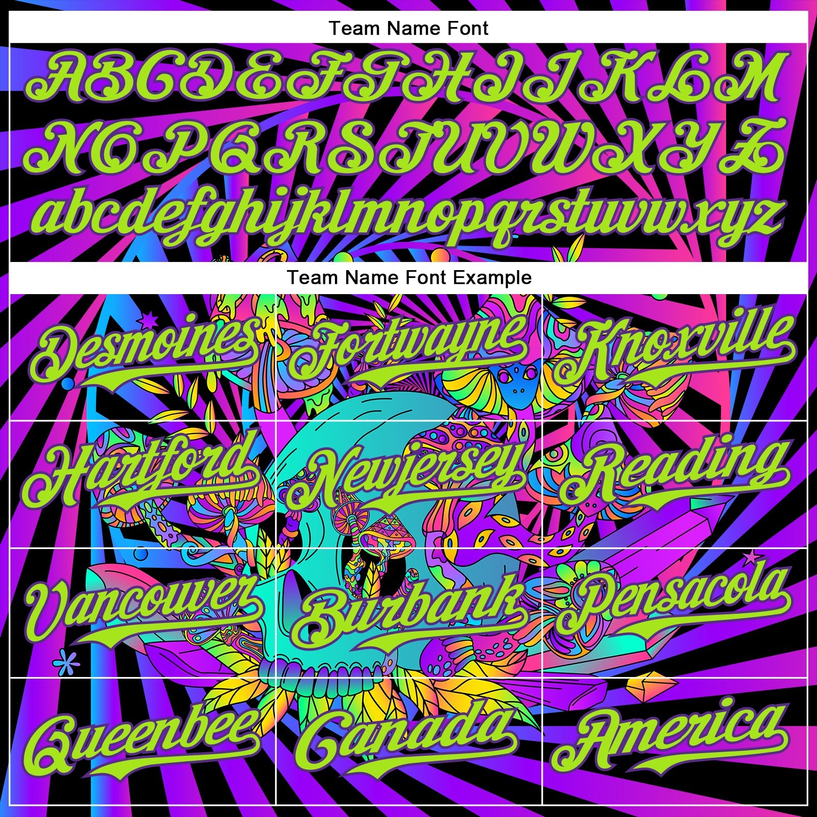Custom Purple Neon Green 3D Pattern Design Trippy Magic Mushrooms Skull Authentic Baseball Jersey view 4