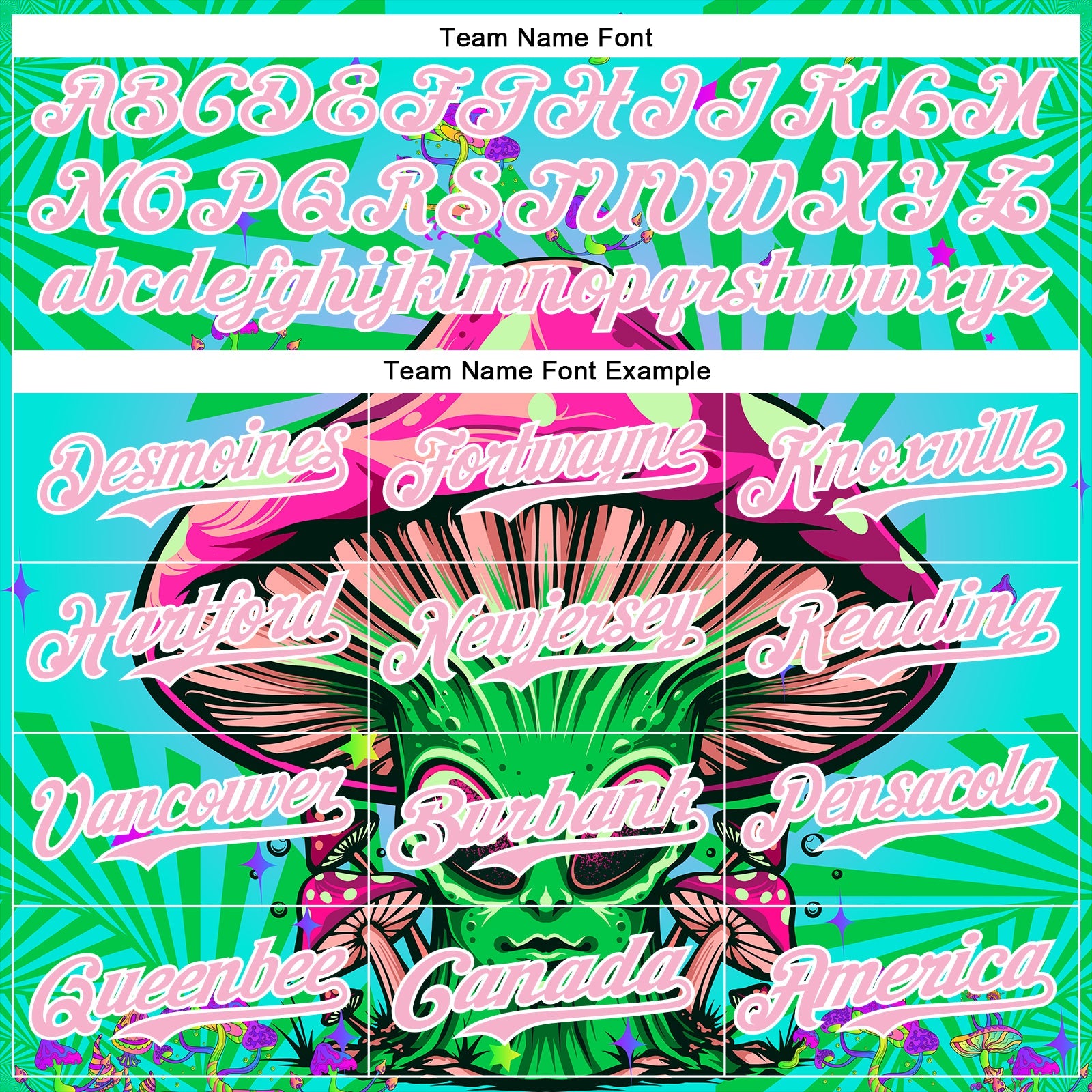 Custom Blue Light Pink-White 3D Pattern Design Trippy Magic Mushrooms Alien Authentic Baseball Jersey view 4