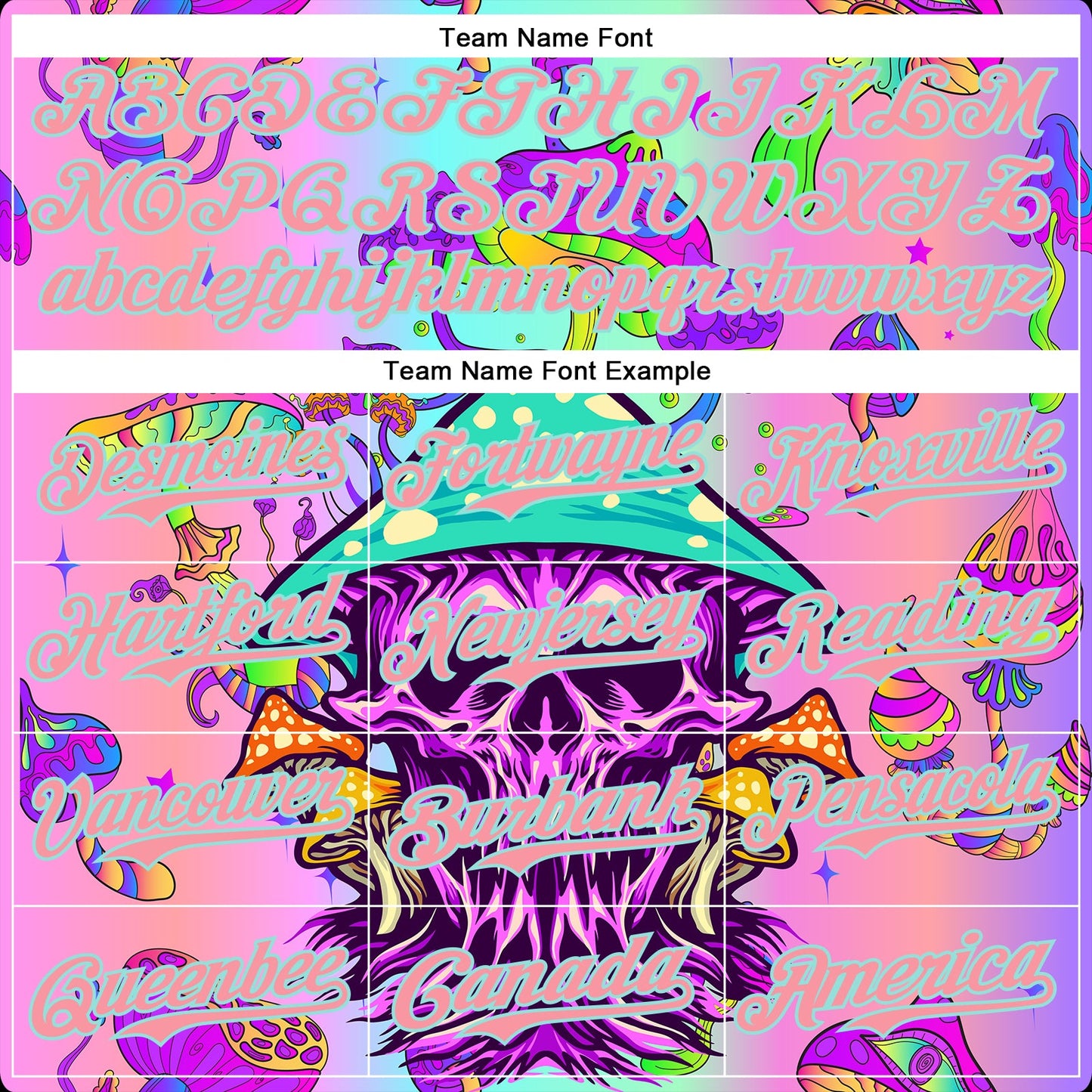 Custom Purple Medium Pink-Ice Blue 3D Pattern Design Trippy Magic Mushrooms Skull Authentic Baseball Jersey view 4