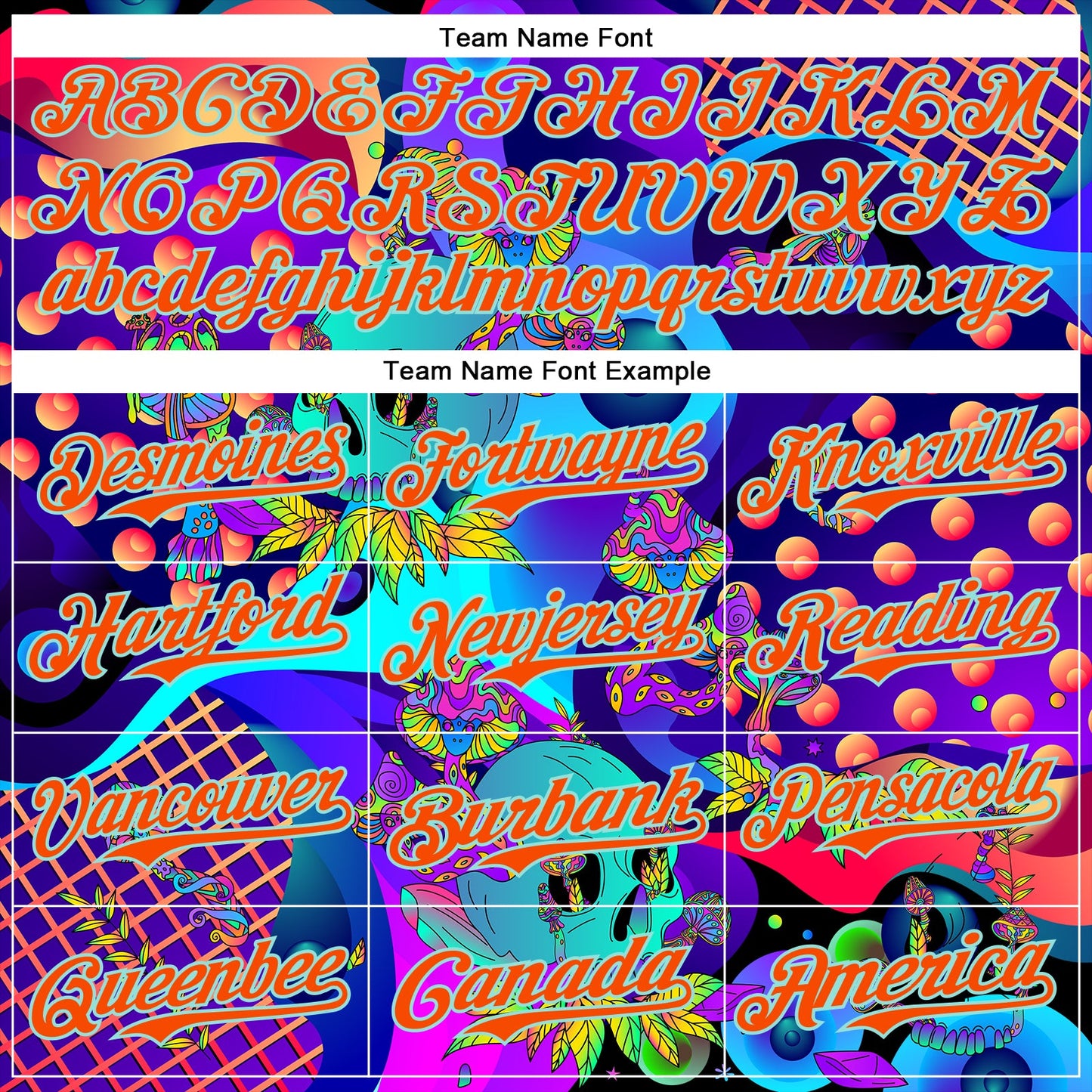 Custom Blue Orange-Ice Blue 3D Pattern Design Trippy Magic Mushrooms Skull Authentic Baseball Jersey view 4