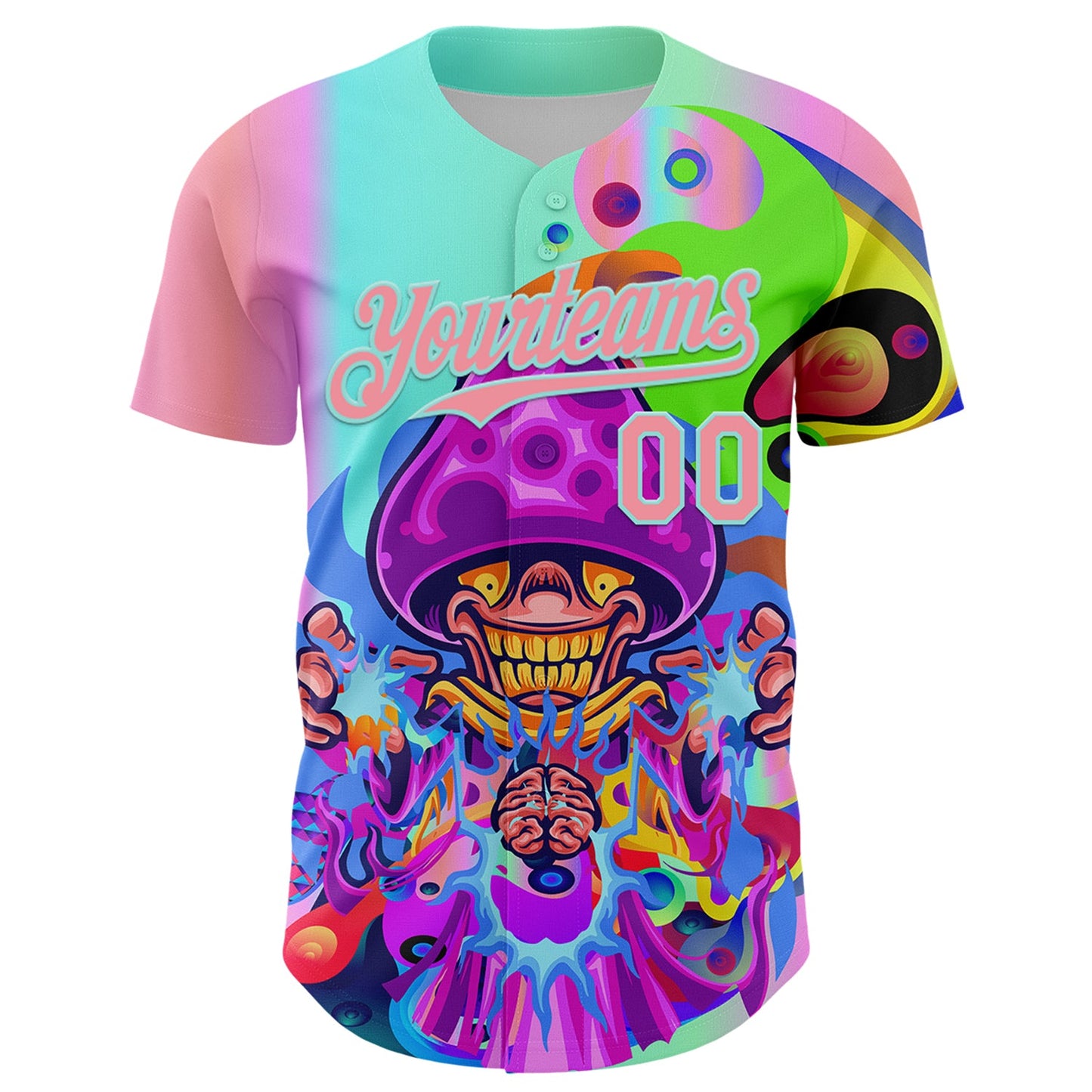 Custom Purple Medium Pink-Ice Blue 3D Pattern Design Trippy Magic Mushrooms Acid Authentic Baseball Jersey view 2