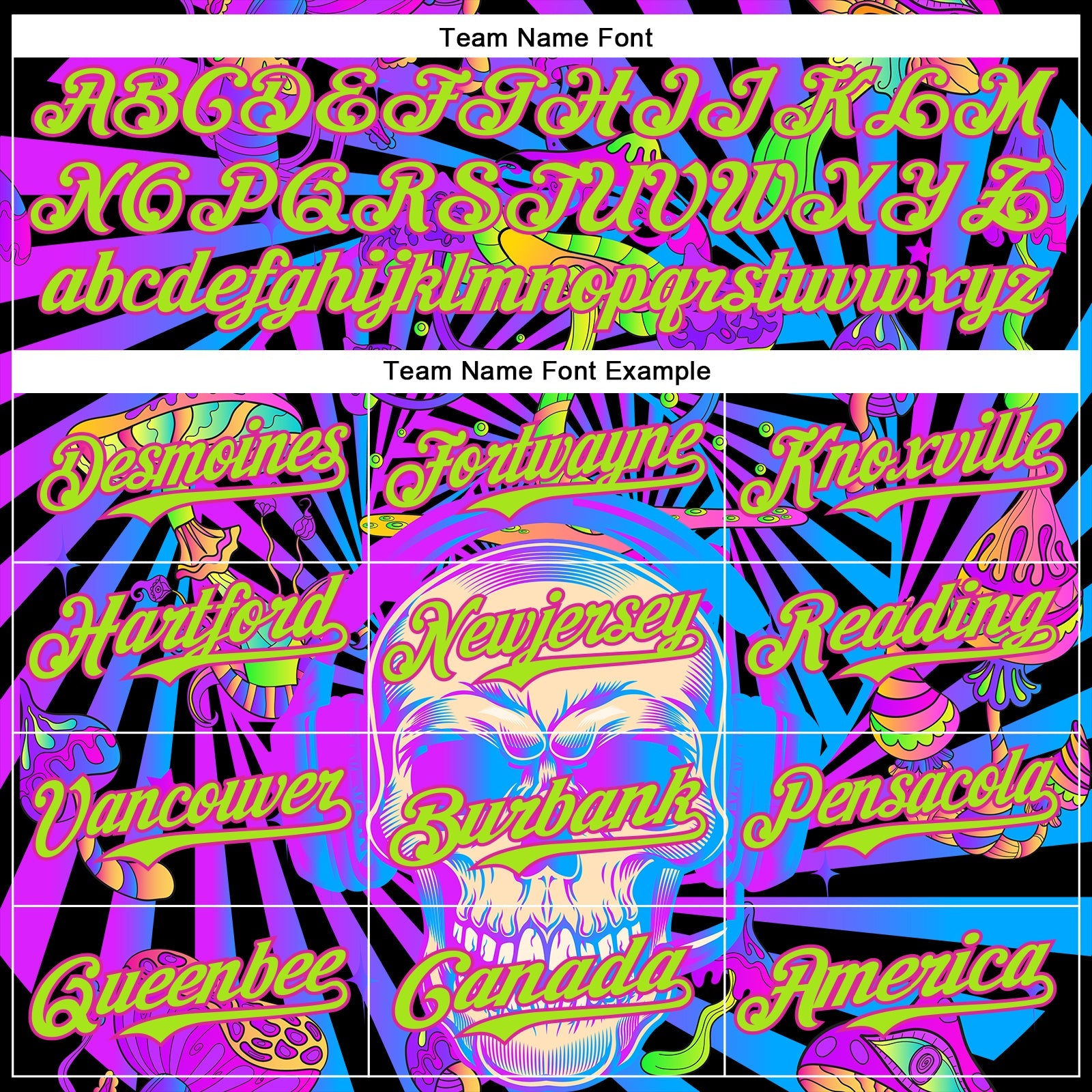 Custom Purple Neon Green-Deep Pink 3D Pattern Design Trippy Magic Mushrooms Skull Authentic Baseball Jersey view 4
