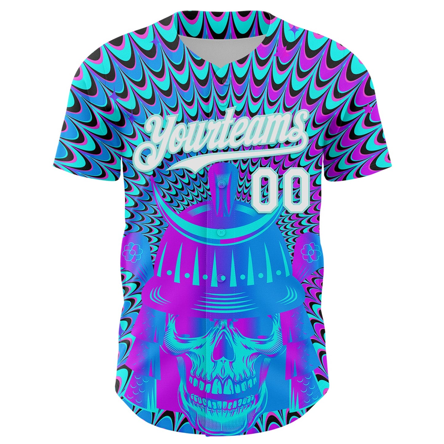 Custom Purple White-Ice Blue 3D Pattern Design Trippy Magic Mushrooms Skull Authentic Baseball Jersey view 2