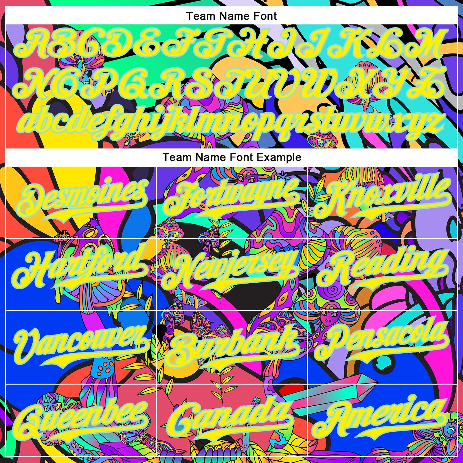 Custom Green Light Yellow-Ice Blue 3D Pattern Design Trippy Magic Mushrooms Hippie Authentic Baseball Jersey view 4