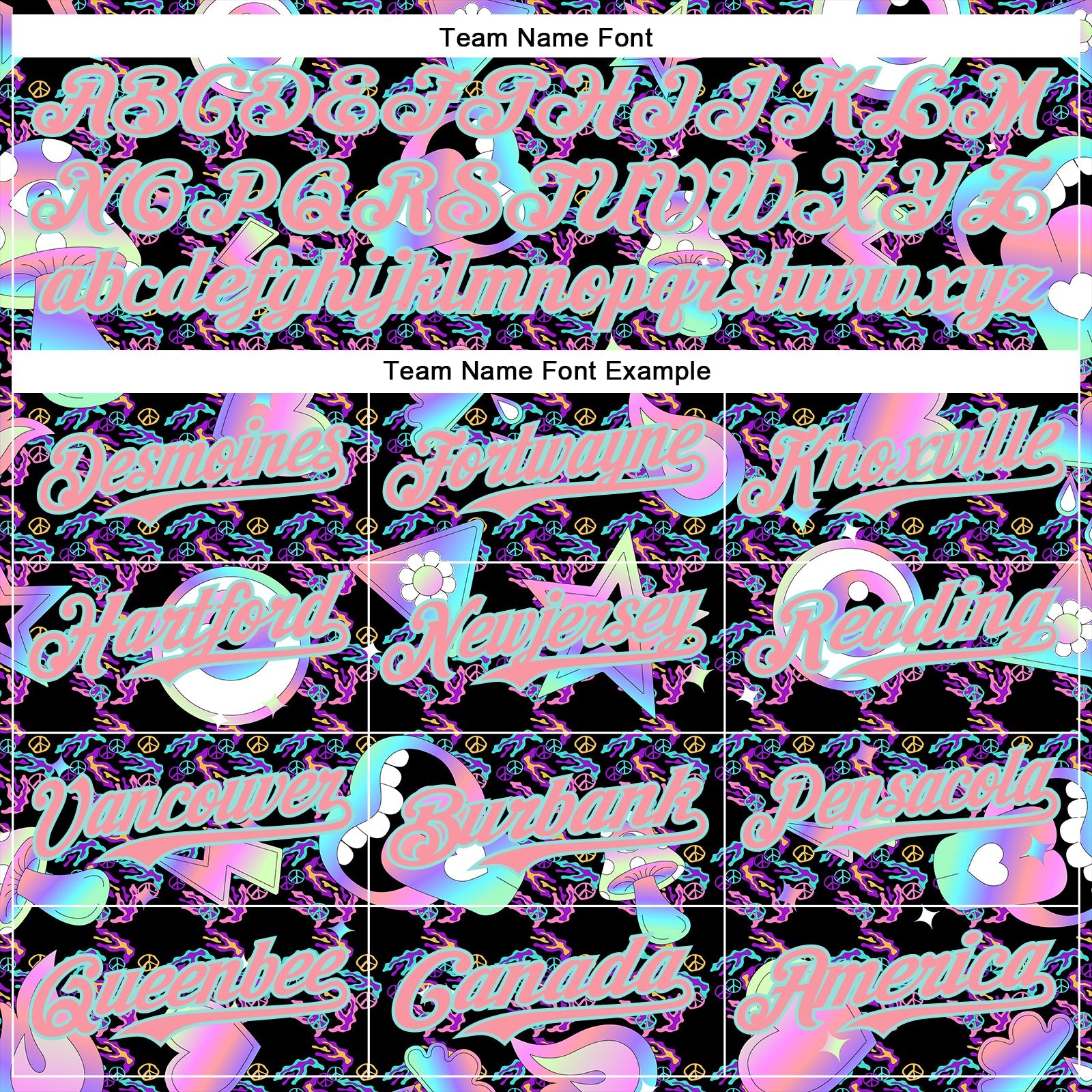 Custom Black Medium Pink-Ice Blue 3D Pattern Design Trippy Magic Mushrooms Peace Sign Authentic Baseball Jersey view 4