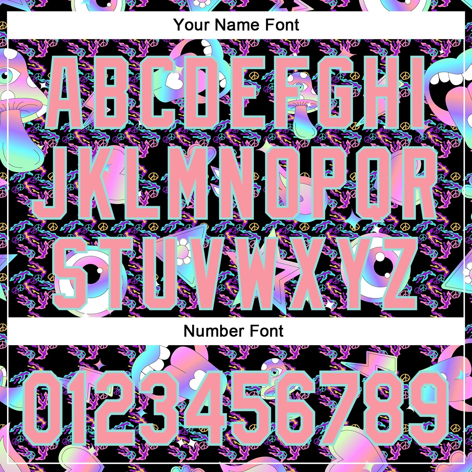 Custom Black Medium Pink-Ice Blue 3D Pattern Design Trippy Magic Mushrooms Peace Sign Authentic Baseball Jersey view 5