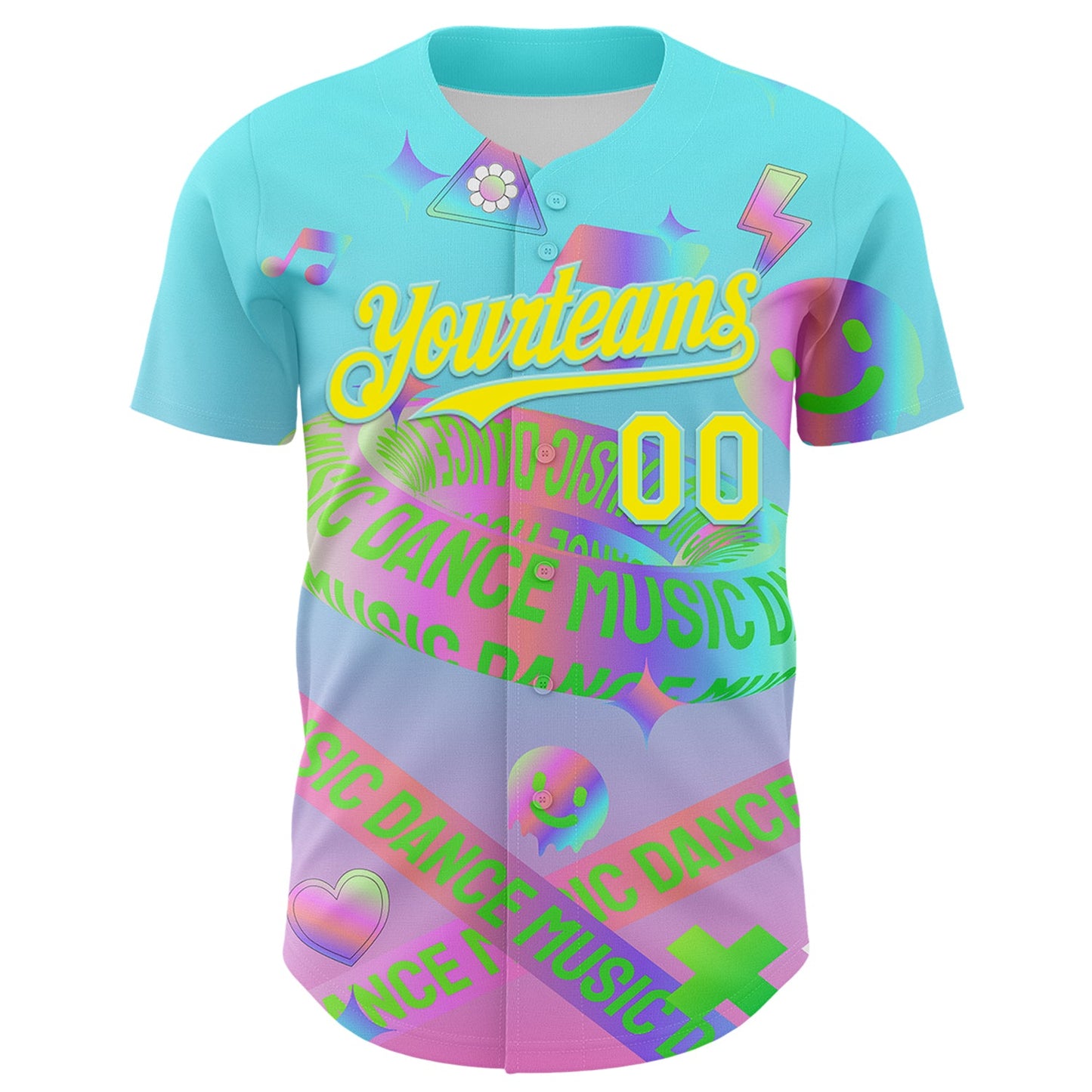 Custom Blue Light Yellow-Ice Blue 3D Pattern Design Trippy Dance Music Acid Authentic Baseball Jersey view 2
