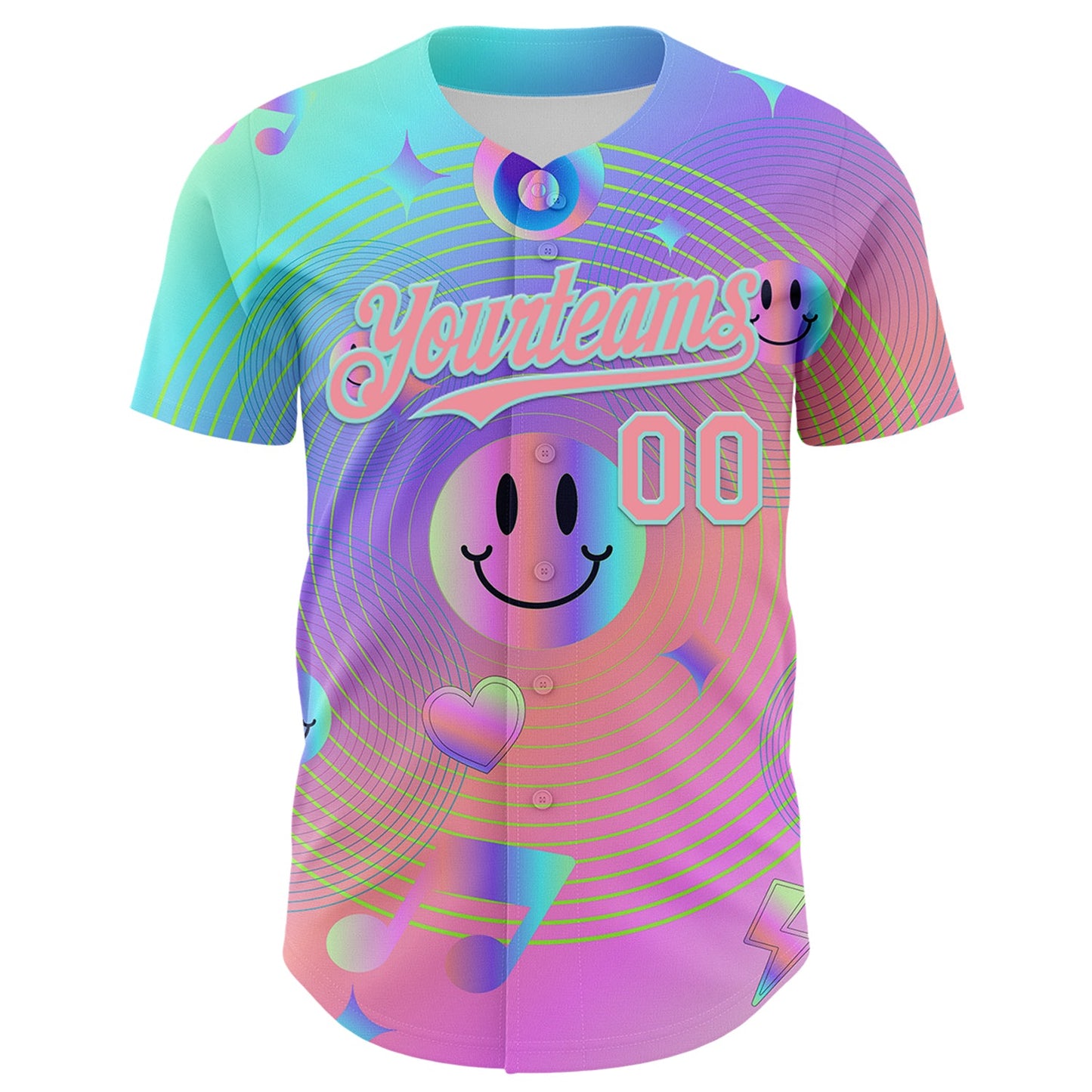 Custom Purple Medium Pink-Ice Blue 3D Pattern Design Trippy Smiley Face Acid Authentic Baseball Jersey view 2