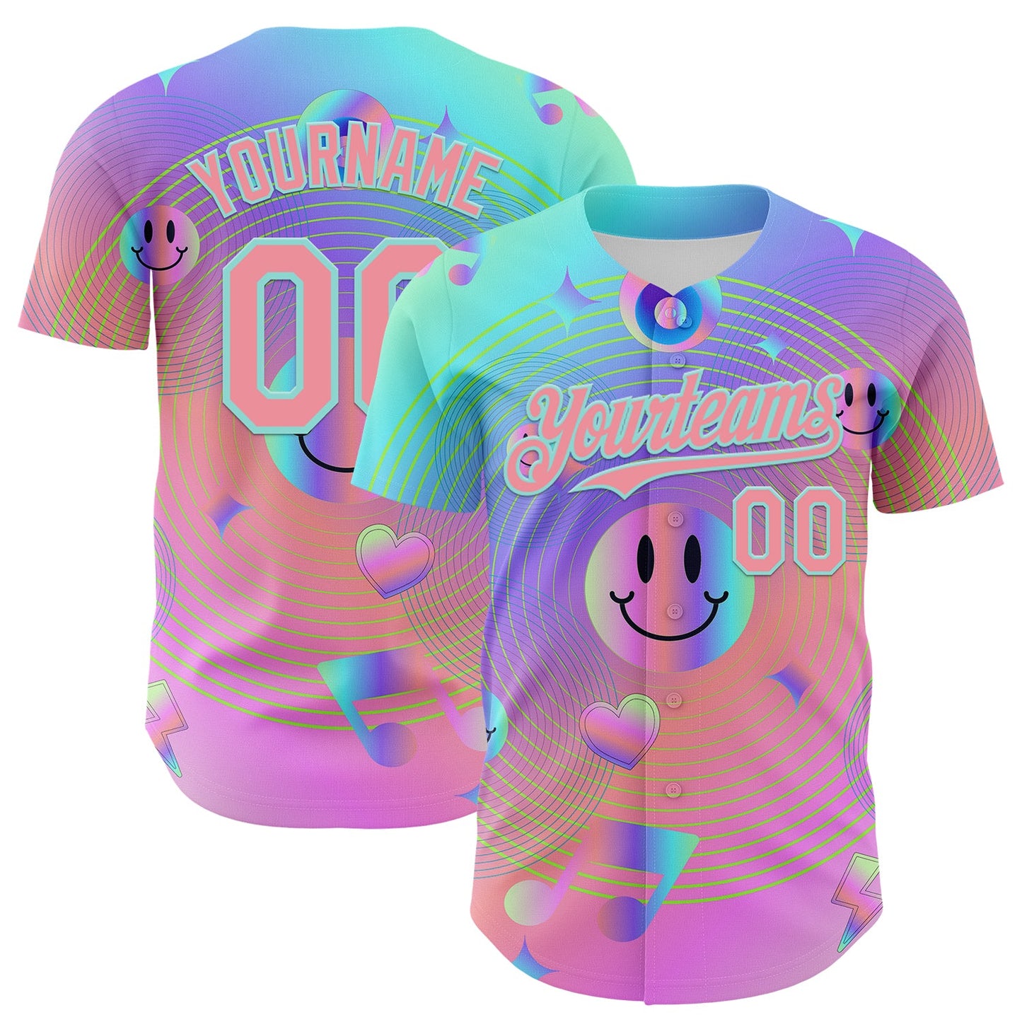 Custom Purple Medium Pink-Ice Blue 3D Pattern Design Trippy Smiley Face Acid Authentic Baseball Jersey - Main View