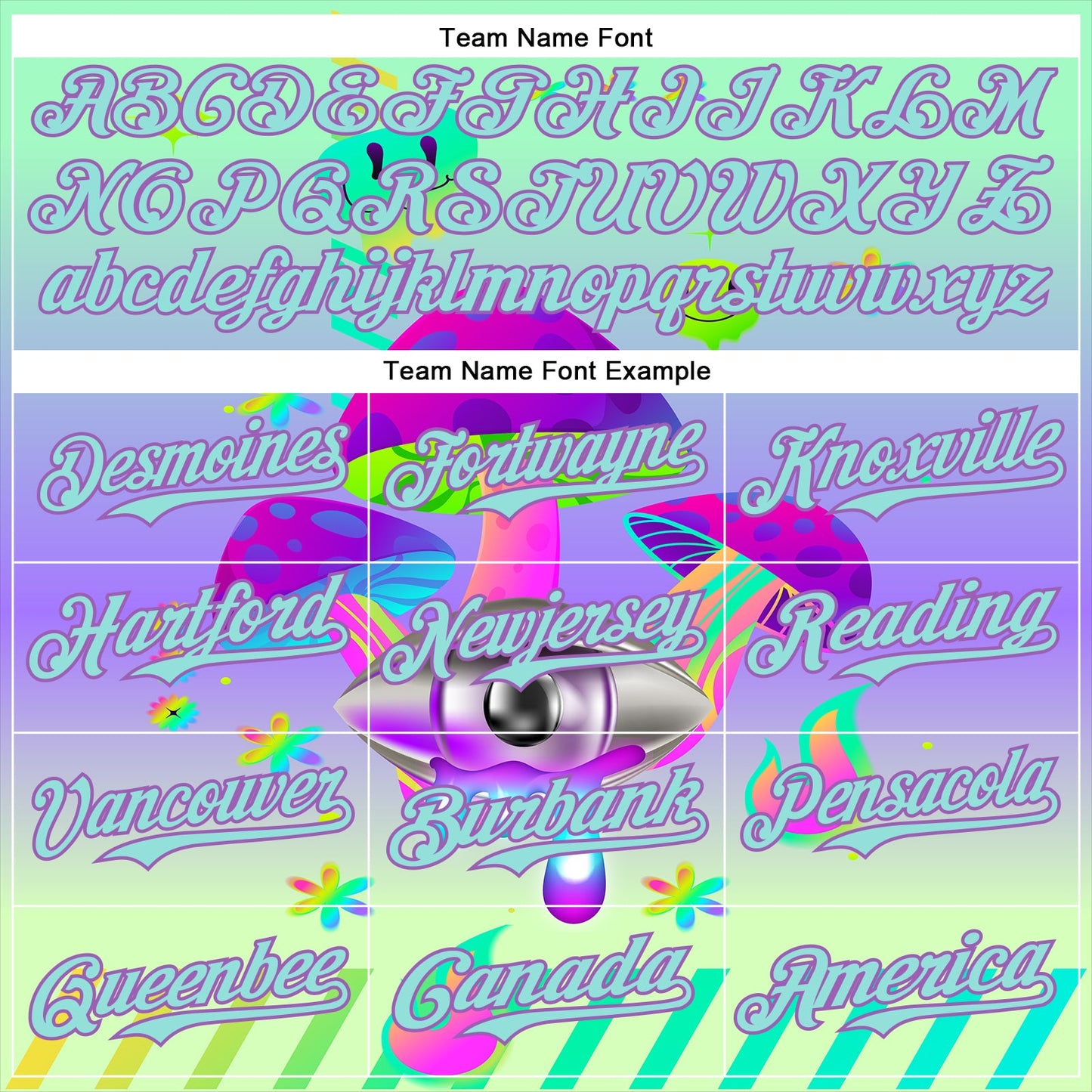 Custom Green Ice Blue-Medium Purple 3D Pattern Design Trippy Magic Mushrooms Acid Authentic Baseball Jersey view 4