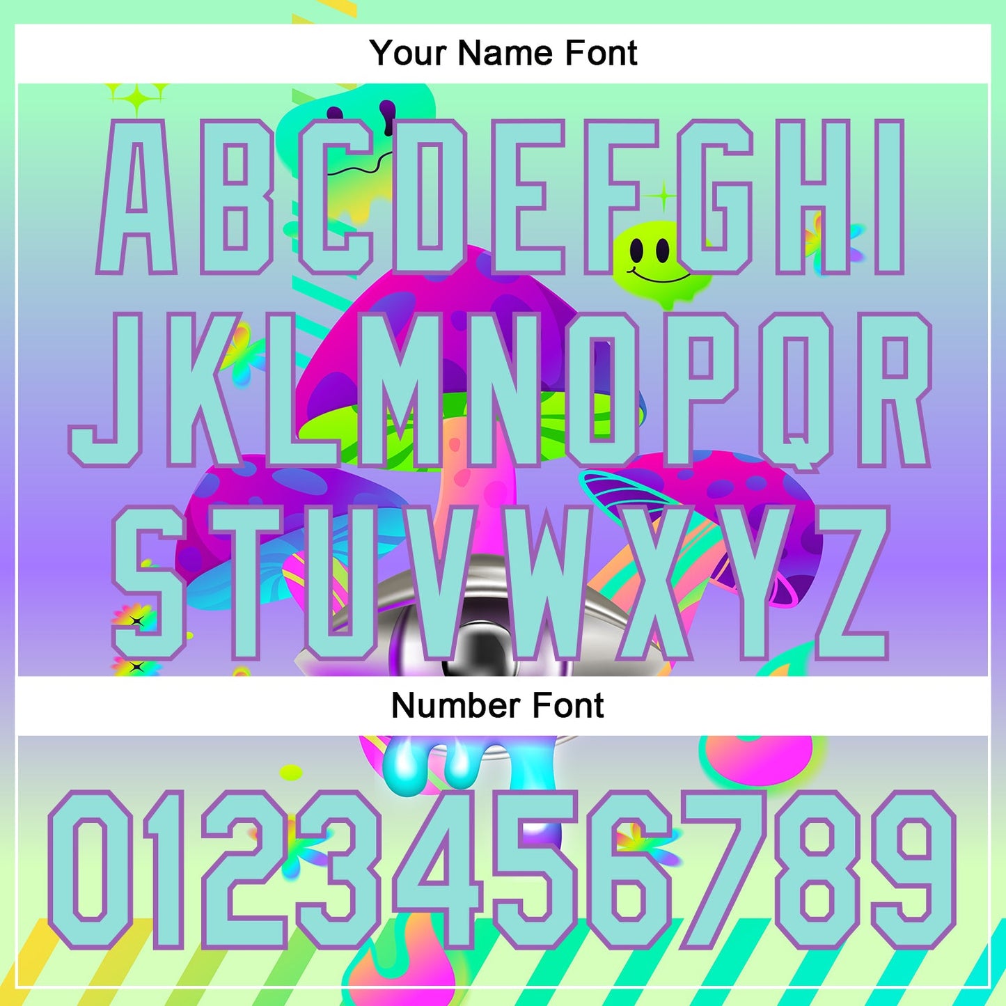 Custom Green Ice Blue-Medium Purple 3D Pattern Design Trippy Magic Mushrooms Acid Authentic Baseball Jersey view 5