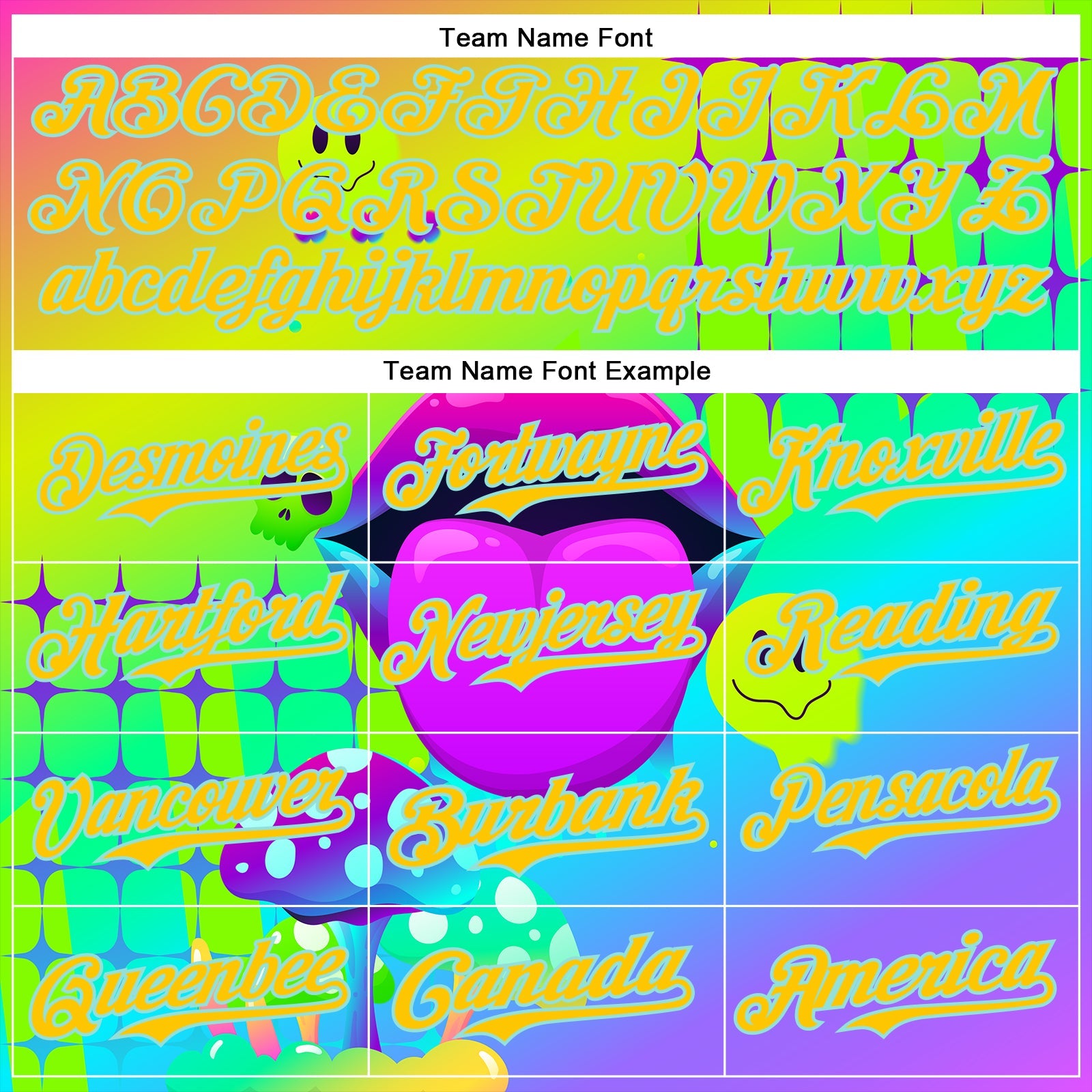 Custom Green Yellow-Ice Blue 3D Pattern Design Trippy Magic Mushrooms Acid Authentic Baseball Jersey view 4