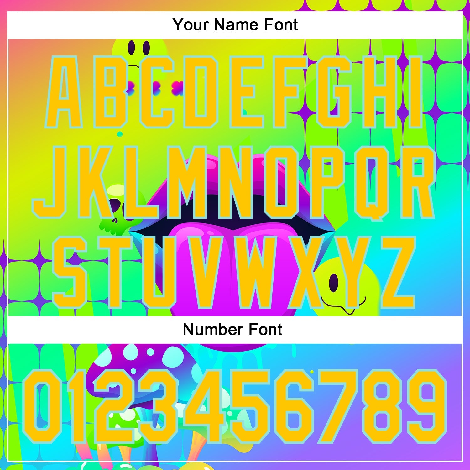 Custom Green Yellow-Ice Blue 3D Pattern Design Trippy Magic Mushrooms Acid Authentic Baseball Jersey view 5