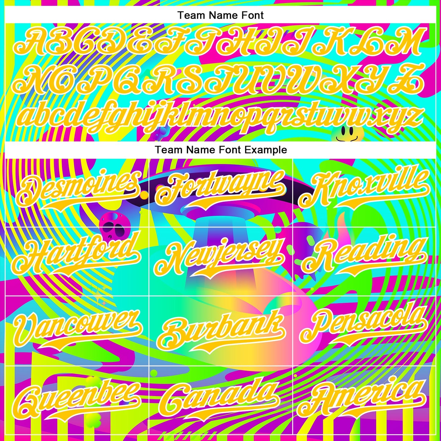 Custom Green Yellow-White 3D Pattern Design Trippy Acid UFO Authentic Baseball Jersey view 4