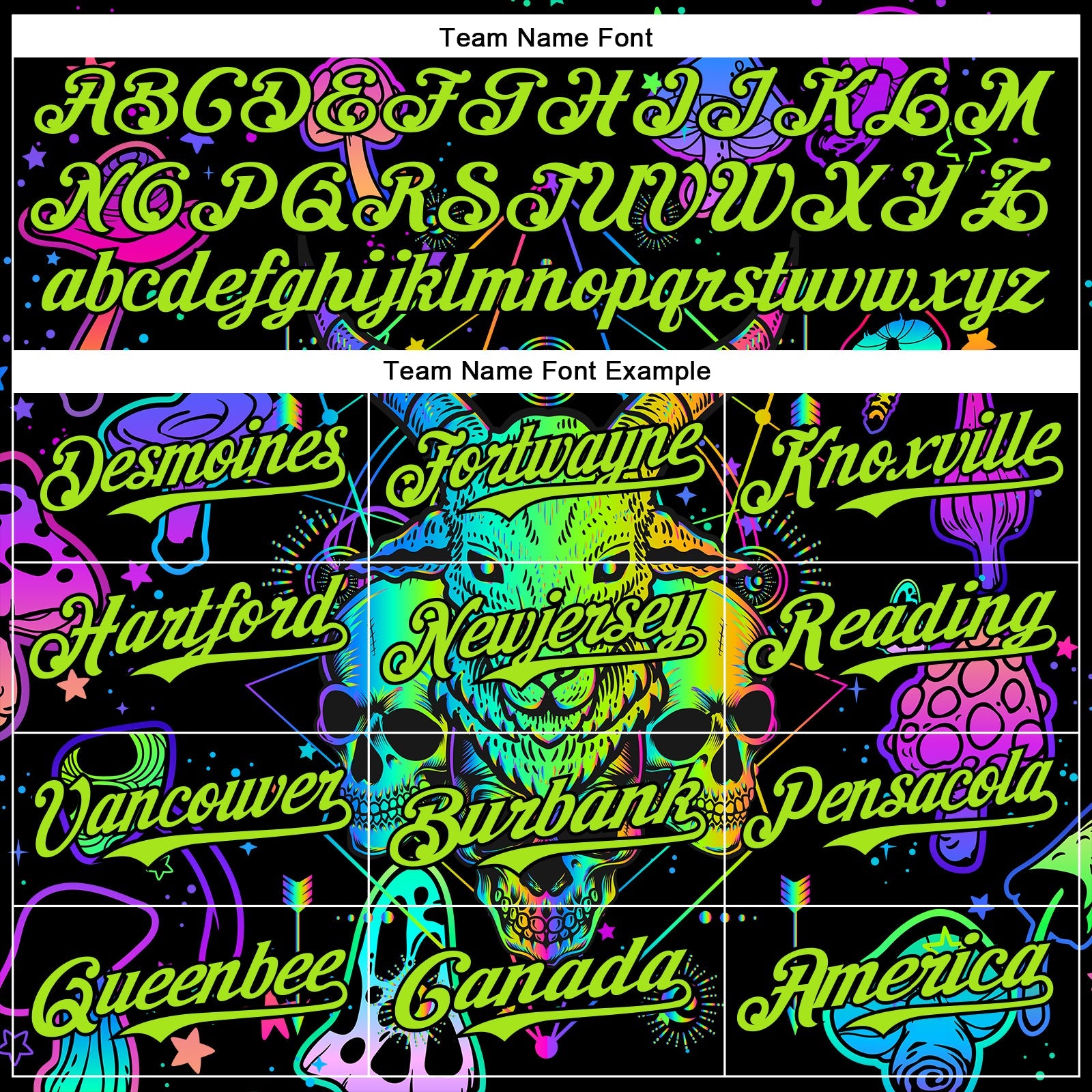 Custom Black Neon Green 3D Pattern Design Trippy Magic Mushrooms Goat Skull Authentic Baseball Jersey view 4