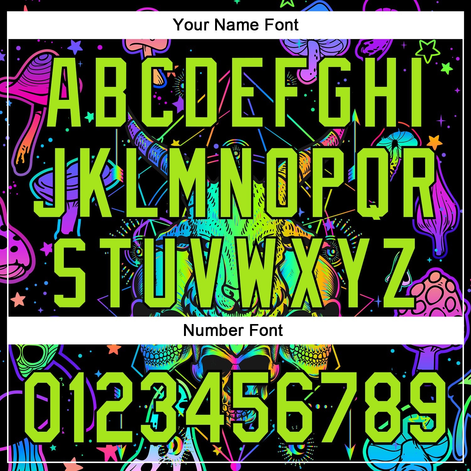 Custom Black Neon Green 3D Pattern Design Trippy Magic Mushrooms Goat Skull Authentic Baseball Jersey view 5