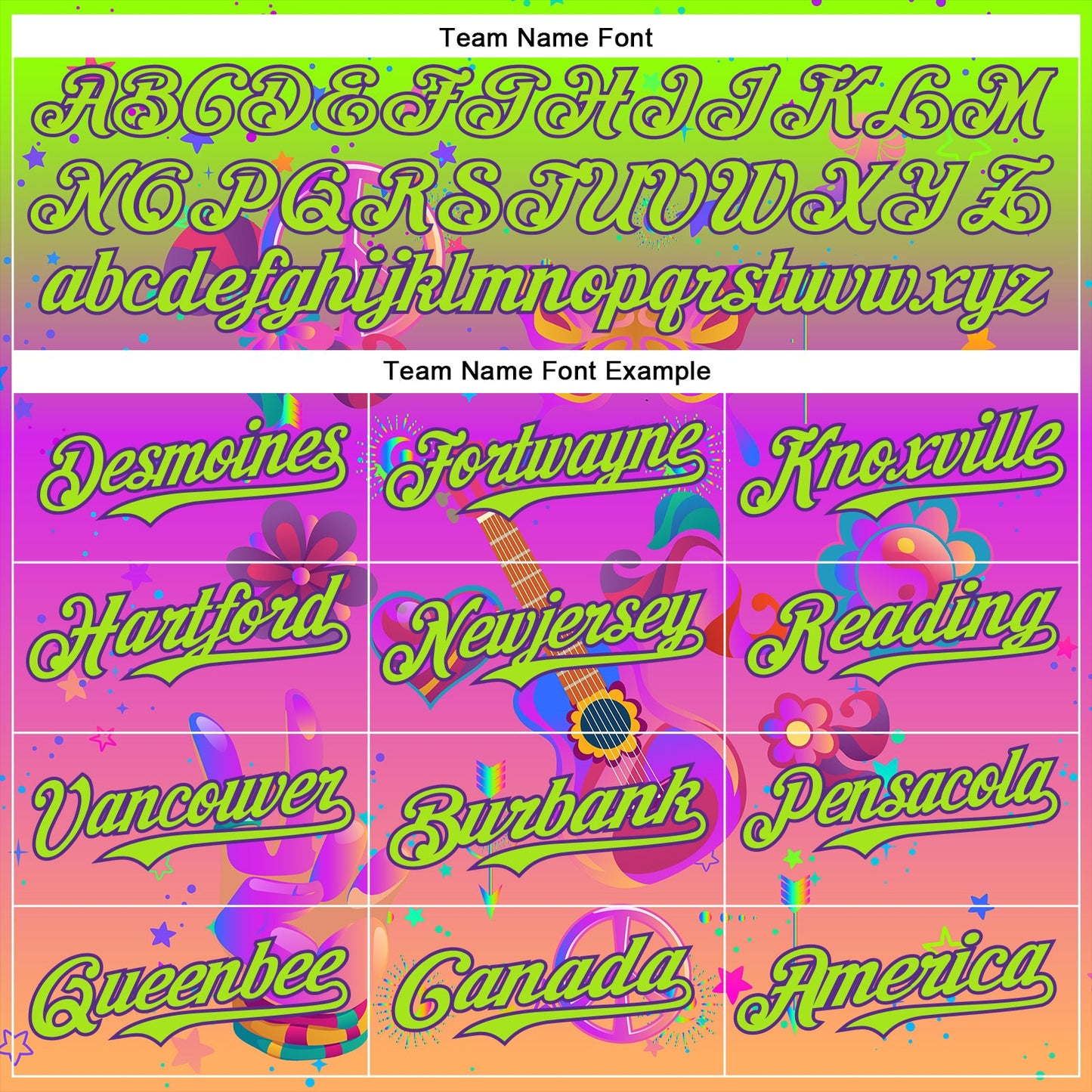 Custom Purple Neon Green 3D Pattern Design Trippy Peace And love Hippie Authentic Baseball Jersey view 4