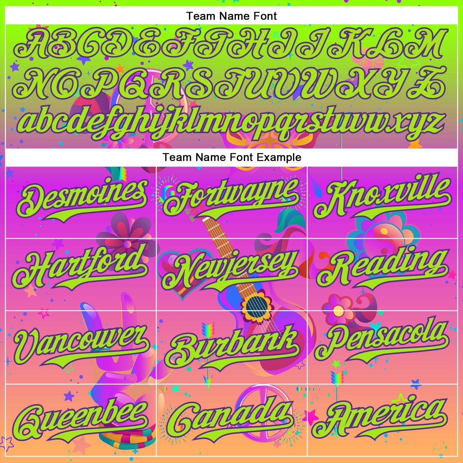Custom Purple Neon Green 3D Pattern Design Trippy Peace And love Hippie Authentic Baseball Jersey view 4