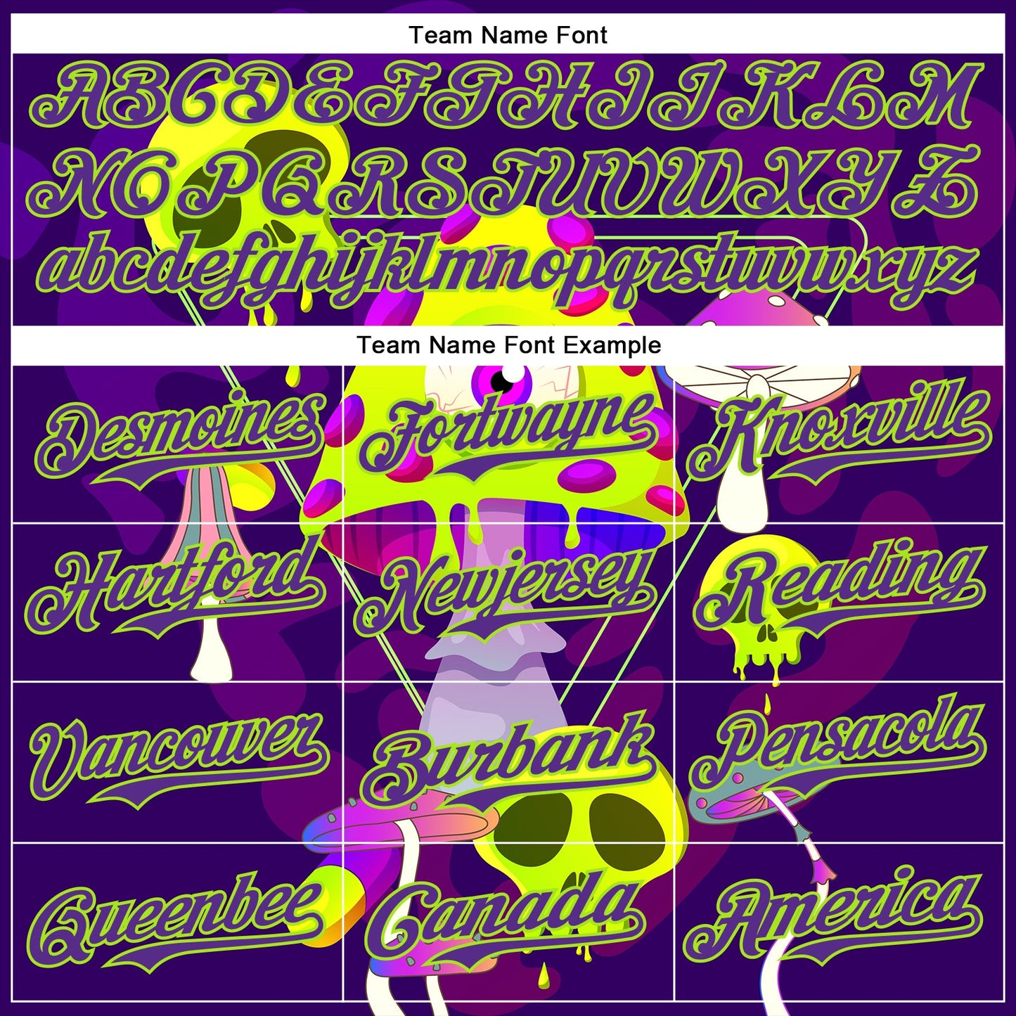 Custom Black Purple-Neon Green 3D Pattern Design Trippy Magic Mushrooms Skull Authentic Baseball Jersey view 4