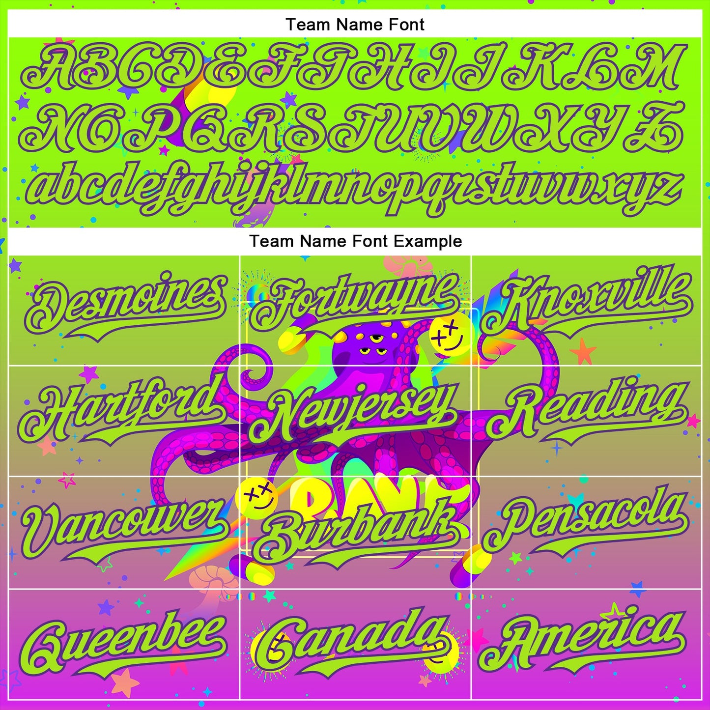 Custom Green Neon Green-Purple 3D Pattern Design Trippy Psychedelic Octopus Authentic Baseball Jersey view 4